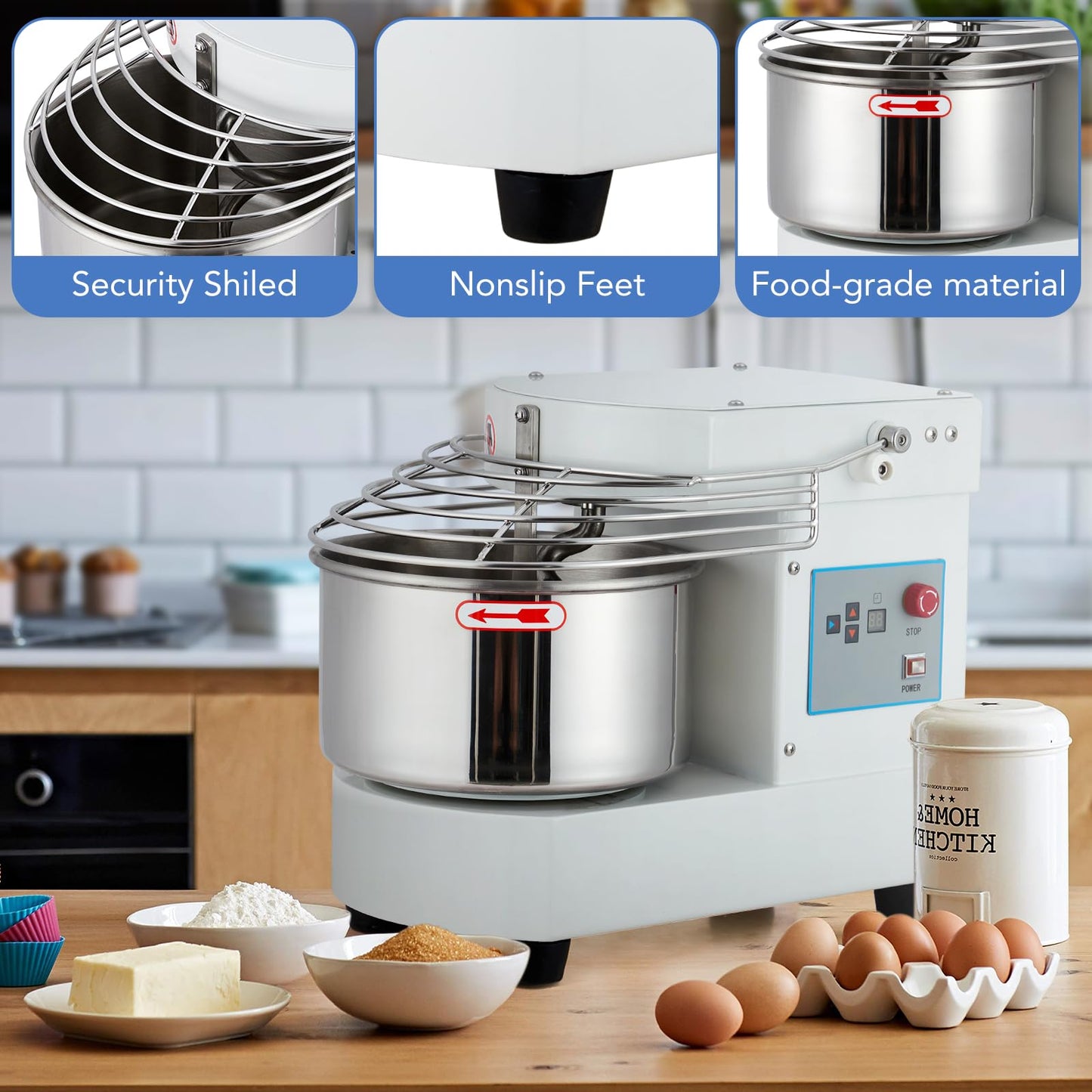 YardYonder Commercial 10.5QT Dough Mixer,Food Mixer Machine 650W Dual-Rotation Kneading with Touchscreen Timer & Safety Shield, for Bakeries, Pizza Restaurants, Commercial Kitchens