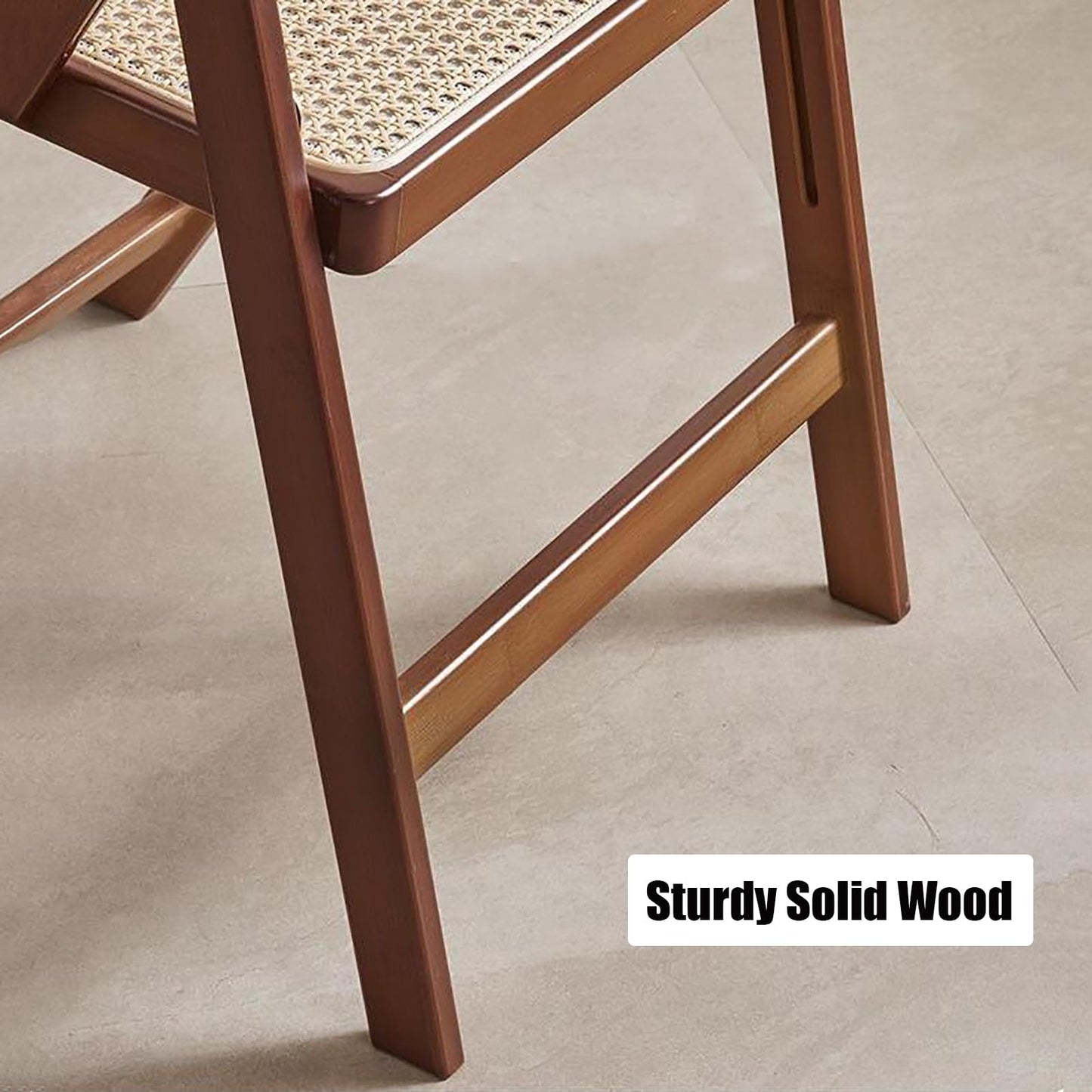 KISKIS Wooden Rattan Folding Chairs Portable Save Space Kitchen Dining Chair for Balcony Living Room, with Mesh Elastic Seat and Curved Back, 400LBS,1 Pack