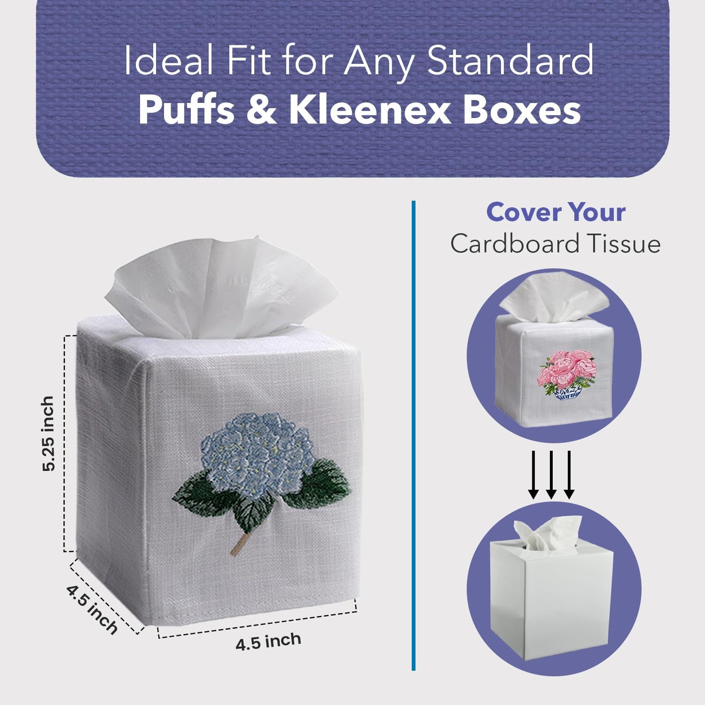 Jacaranda Living Square Tissue Box Cover, Linen/Cotton Fabric Tissue Holder, Decorative Cloth Tissue Cube Cover, Scrolls Design Amalfi Scroll, Blue