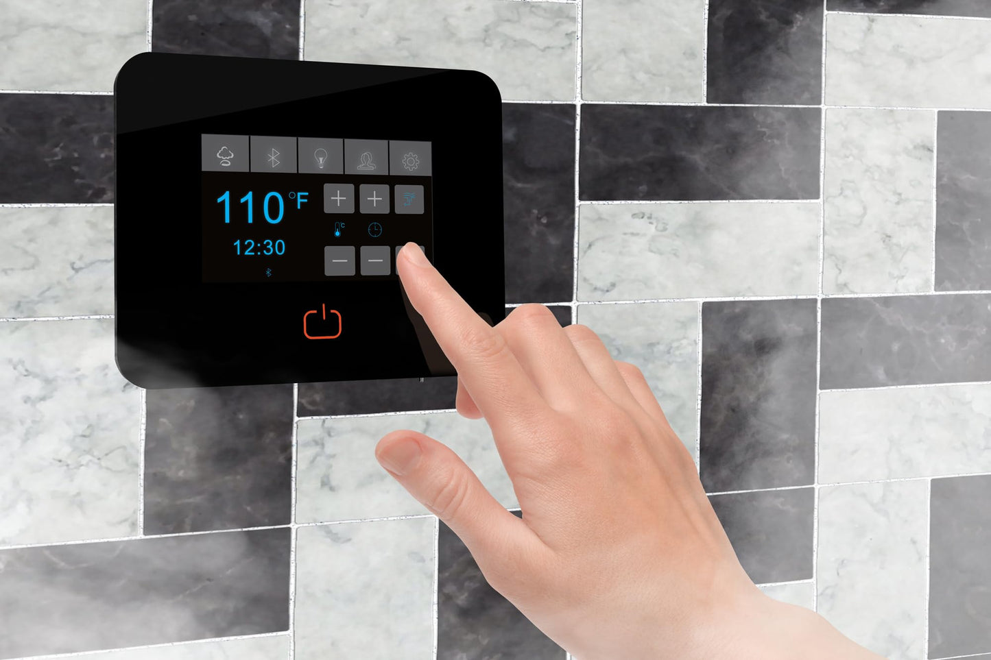 SaunaSpa Builders Series 7.5kW Steam Bath Generator with Quickstart Continuous Steam, Black Digital Touch Pad, Built-in Auto-Drain, and Aroma Steamhead in Gold Finish