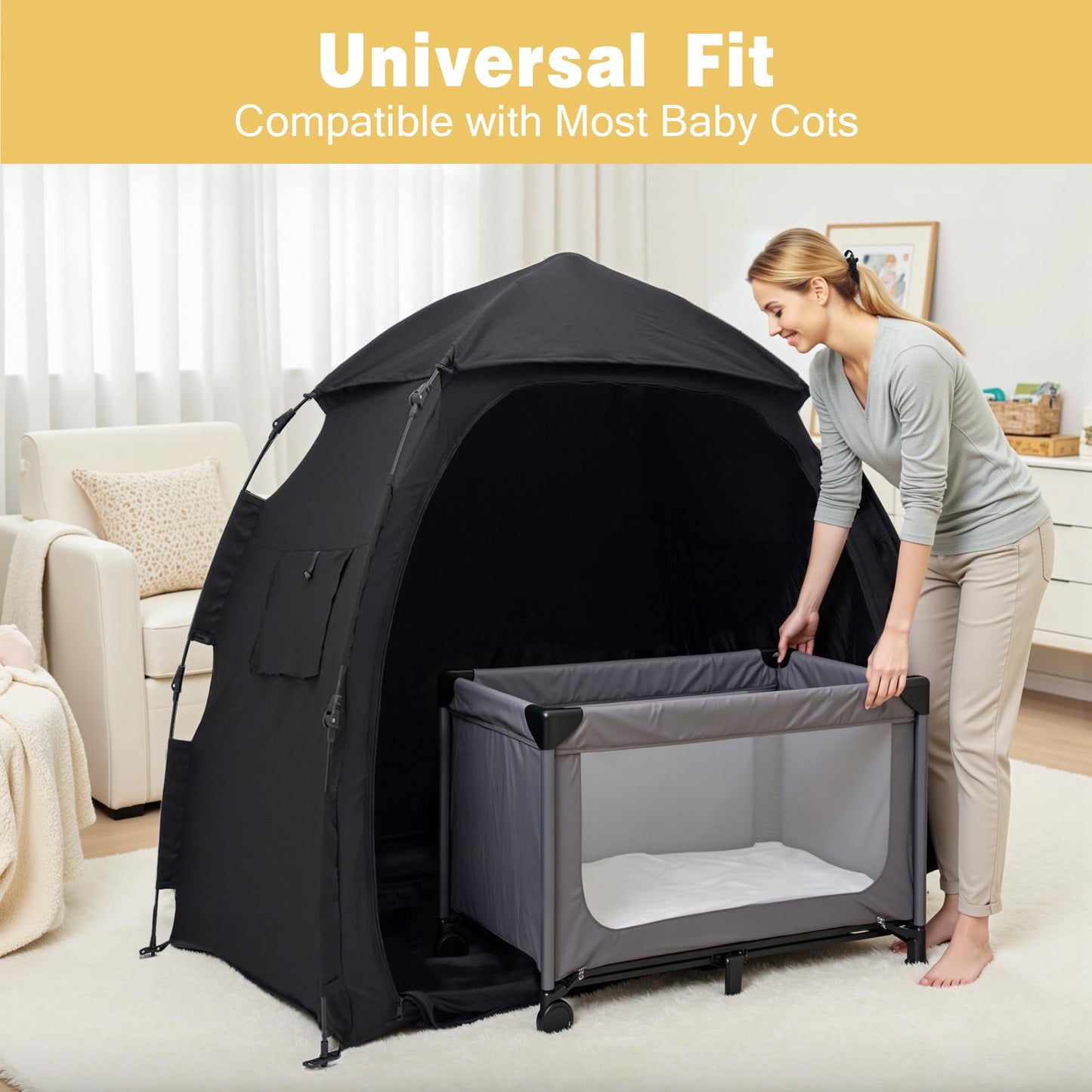 Funyoo Pop Up Blackout Tent for Babbies and Toddlers, One Click Setup Baby Travel Crib Tent, Blackout Cover for Pack N Play and Baby Crib