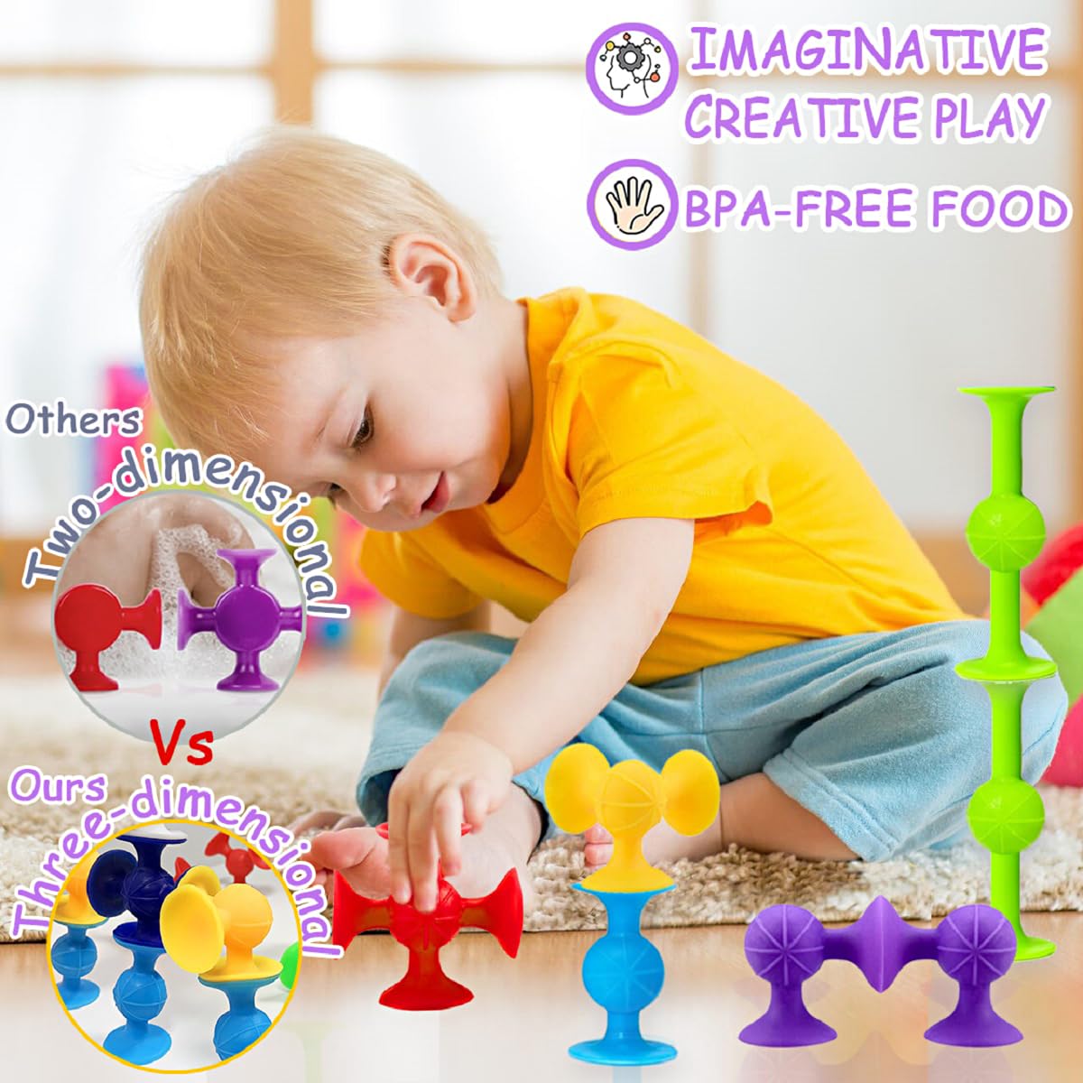 CreateView Suction Bath Toys for Baby, 24 Piece Starter Set Suction Cup Toys Stocking Stuffers Preschool Sensory Fidget Toys for Toddlers 1-3 4-8 | No Hole Bath Toy | BPA Free OT(Large)
