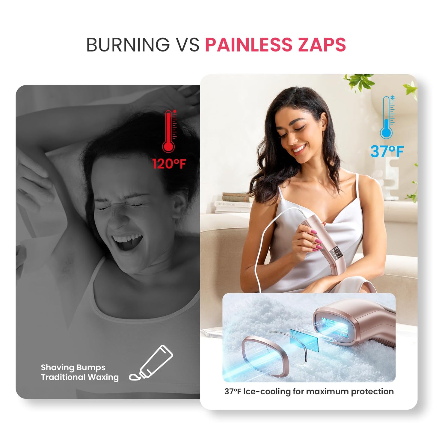 IPL Laser Hair Removal for Women and Men, Home Hair Removal Device for Ingrown & Coarse Hair, 37°F Painless Sapphire Ice Cooling Hair Removal for Legs, Facial, Armpits, Bikini