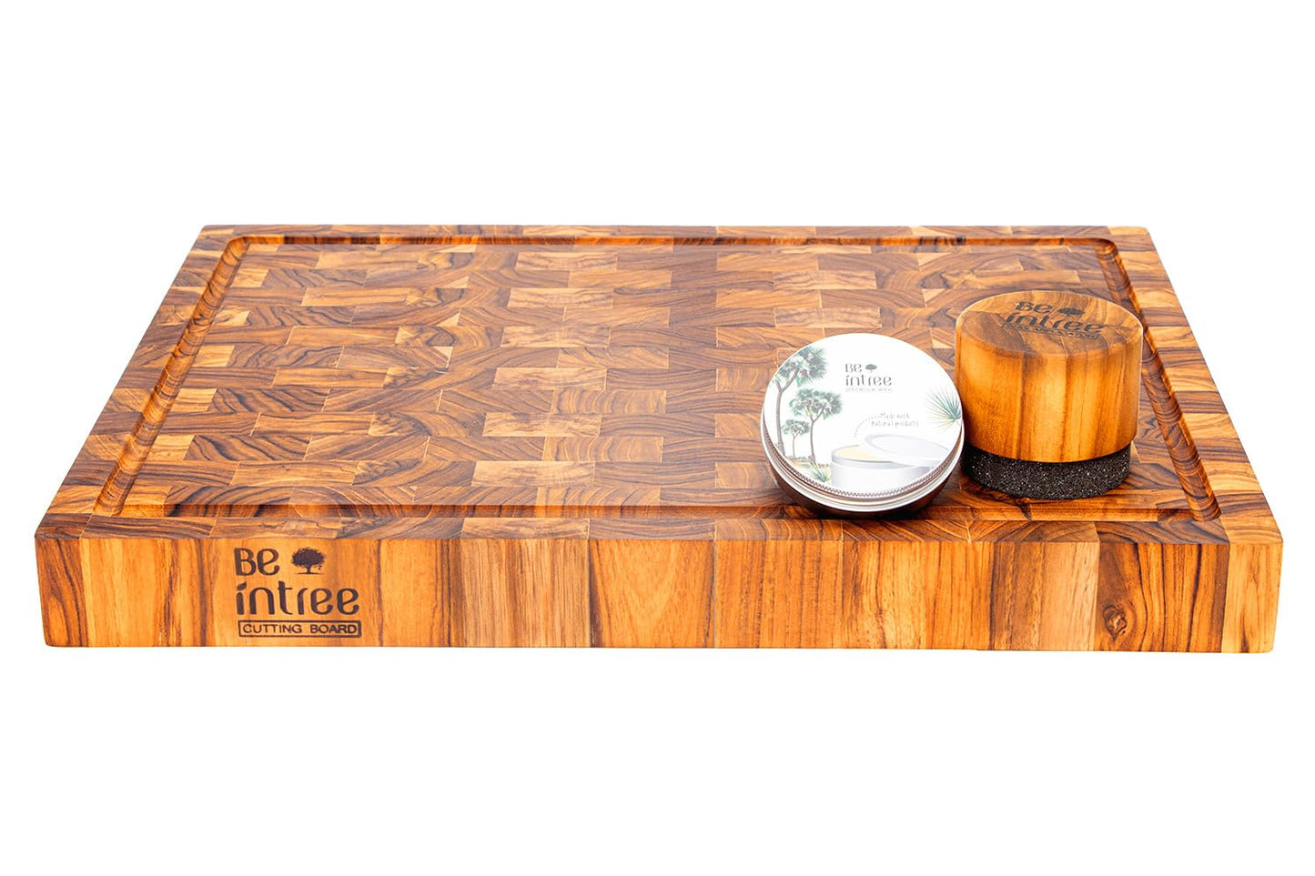Premium Teak Wood Butcher Block Cutting Board Set - Complete Set with End Grain Board, Wood Wax & Applicator - Ideal Cutting Board Set for Home Cooks & Chefs. Improve your Cooking Experience Today