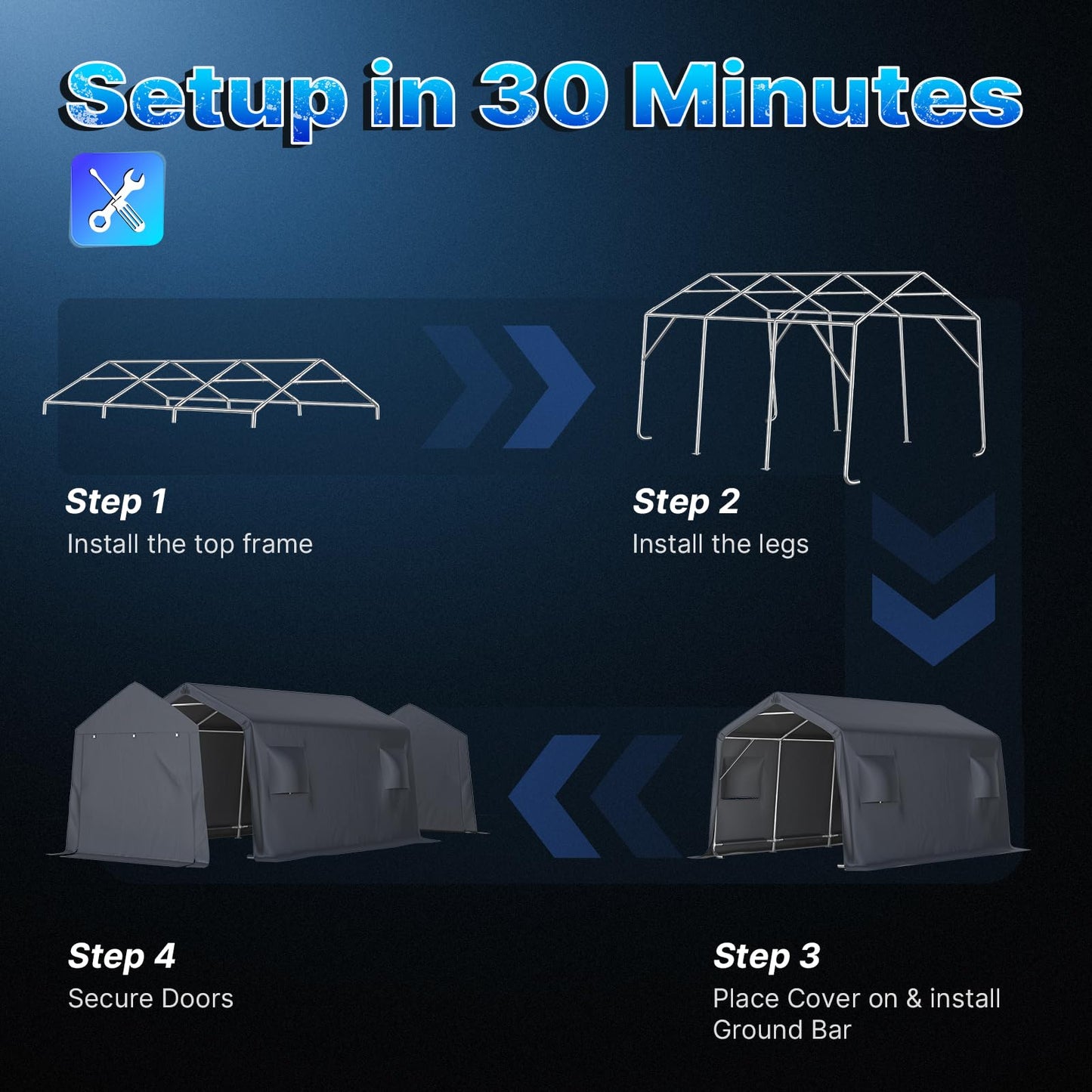 ADVANCE OUTDOOR 10x15 ft Shelter Storage Shed Steel Metal Peak Roof Portable Garage Carport for Motorcycle, Boat or Garden Tools with 2 Roll up Doors & Vents, Gray