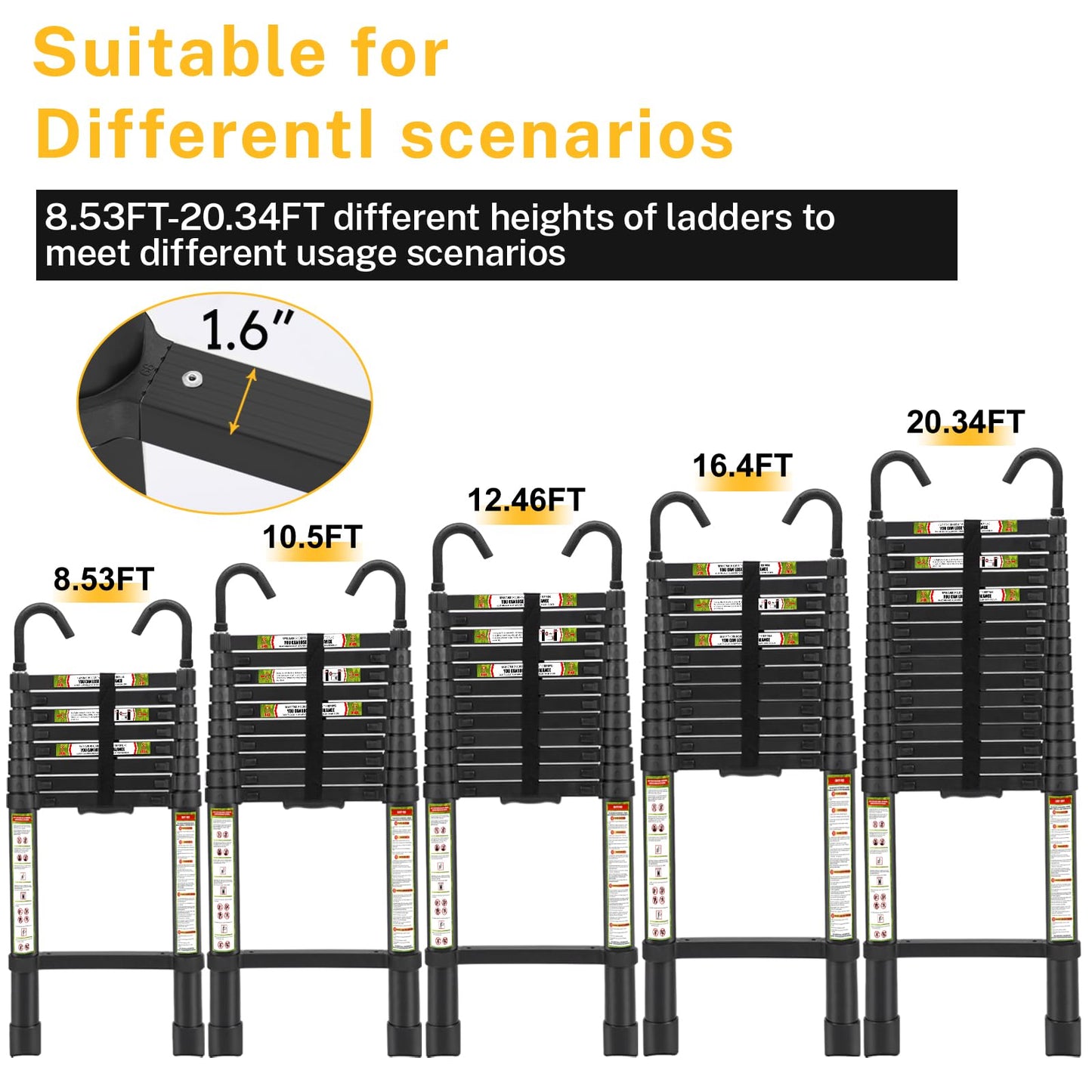 Telescopic Ladder, 20.34FT RIKADE Aluminum Telescoping Ladder with Stable Hook and Non-Slip Feet, Portable Extension Ladder for Household and Outdoor Working 330lb Capacity