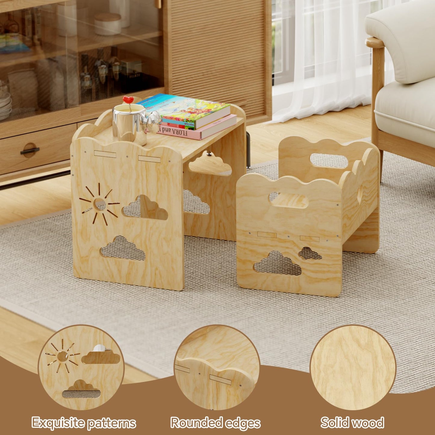 BPMFDTNL Montessori Table and Chair Set -Toddler Table and Chair Set,Wood Toddler Table and Chairs, Weaning Baby Tables Chair Set,1-3 Year Old Kids Ldeal for Mealtime, Learning, and Play