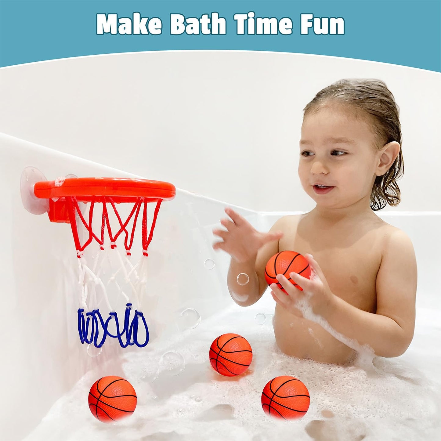MARPPY Bath Toys - Bathtub Basketball Hoop for Toddlers | Bath Toys for Kids with 4 Mold-Free Balls & Strong Suction Cup Basketball Hoop | Toddler Shower Toys and Fun Kid Bathtub Toys | Boys or Girls