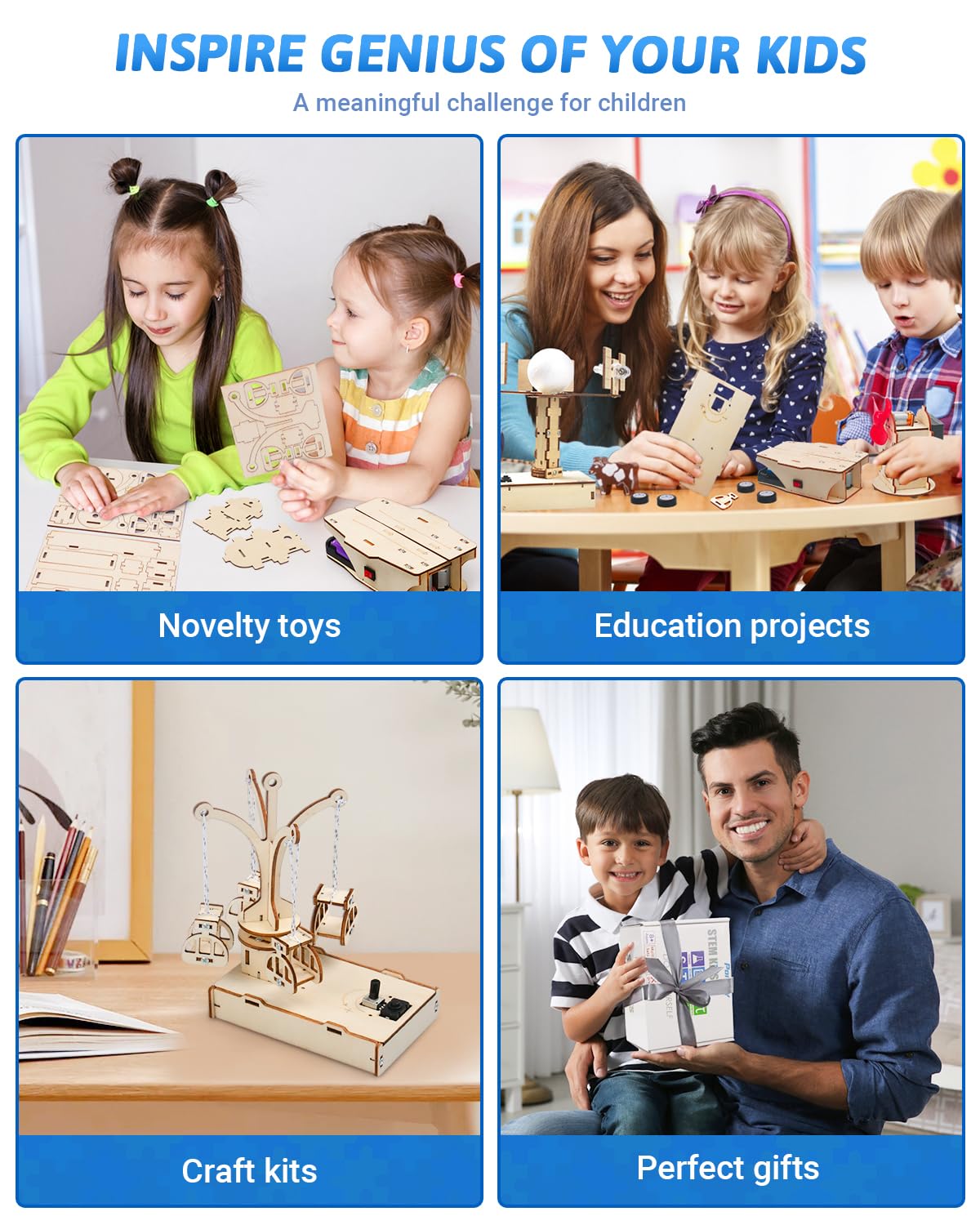 Poraxy STEM Kits for Kids Ages 8-10-12, 5 Set Wooden 3D Puzzles, Educational Science Experiment Building Projects Crafts, Toys for Ages 8-13, Birthday Gifts for Boys Girls 8 9 10 11 12 13 Years Old