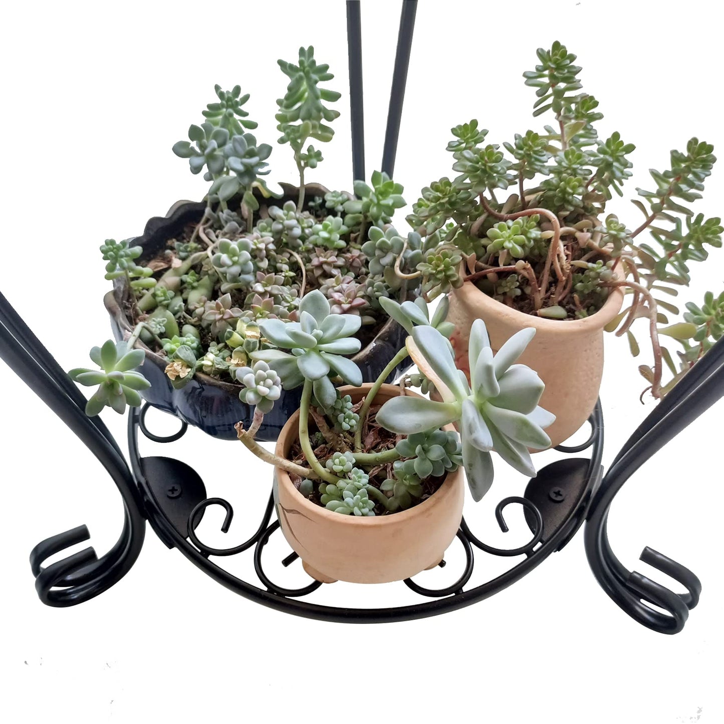 CASIMR 2 Tier Plant Stand, 19.2 inch Tall Metal Potted Holder Rack,Indoor Outdoor Multiple Flower Pot Shelf Rustproof Iron Garden Container for Garden Patio Living Room Corner Balcony, Black