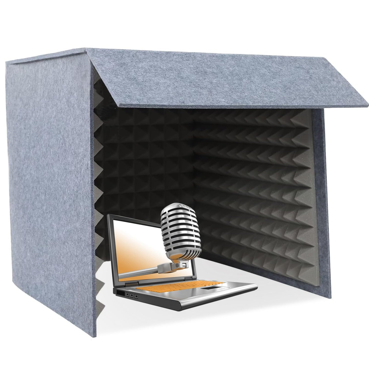 28 Inch Desktop Soundproof Cover, Portable Vocal Recording Booth, Square Microphone Isolation Shield, Vocal Absorbing Shield, Small Music Recording Booth for Home Studio, Gray