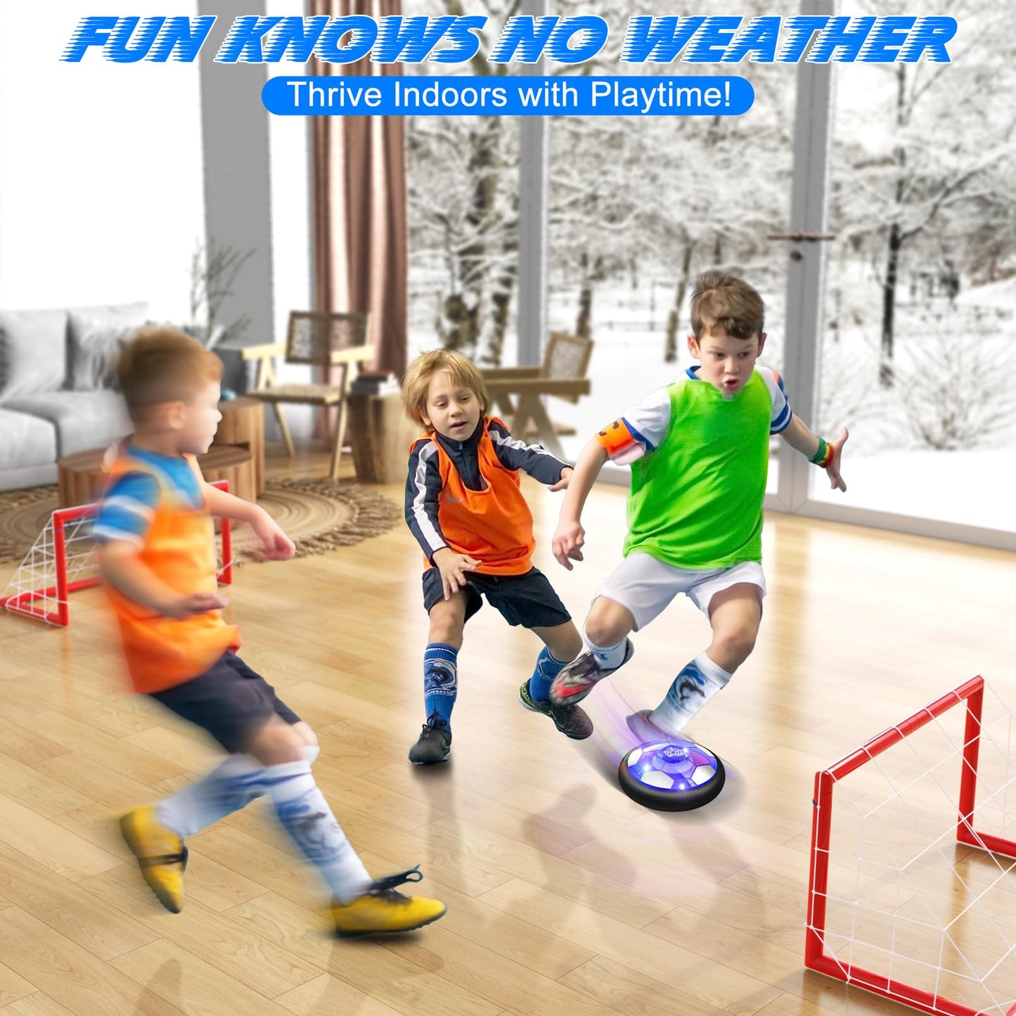 Ancesfun 2 in 1 Hover Soccer Ball Set, USB Rechargeable Air Power Soccer Kids Toys with LED Lights and Foam Bumper Protection, 2 Goals for Boys and Girls Ages 3 4 5 6 7 8-12 Indoor/Outdoor Games