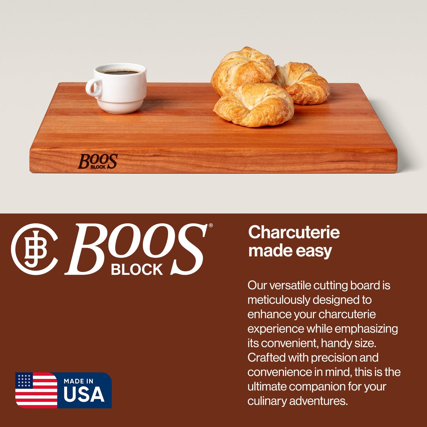 John Boos R-Board Series Rectangular Wooden Cherry Cutting Board 20”x15” – 1.5” Thick, 10-lb Reversible Butcher Block with Edge-Grain & Finger Grips – Made in the USA