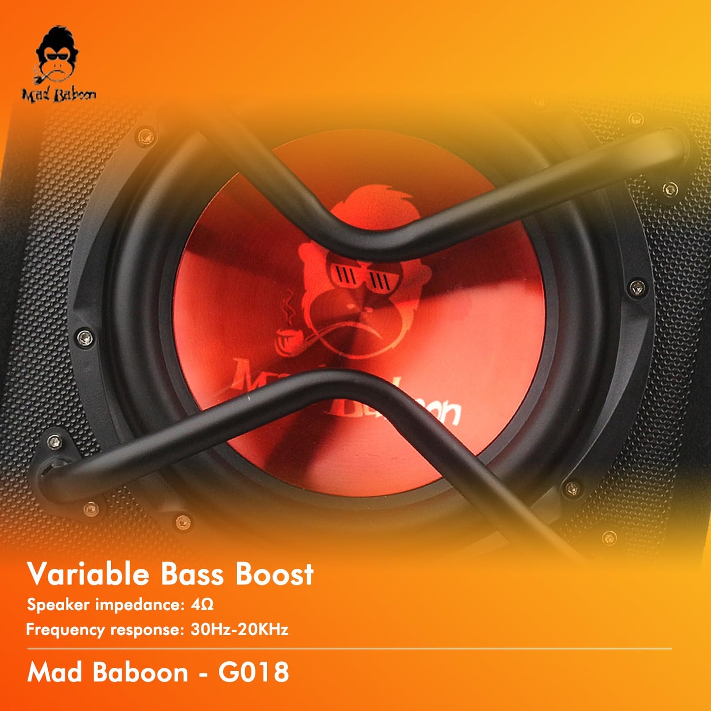 Amazonian cars 10"" 1000W Edition Active Car Subwoofer, Includes Loaded Enclosure with Amplifier (Subwoofer-B), Red