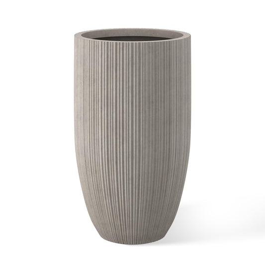Kante 24 Inch Tall Round Concrete Planter, Large Indoor Outdoor Plant Pots with Drainage Hole and Rubber Plug, Modern Decorative Garden Pots for Home Patio Porch, Textured Weathered Concrete