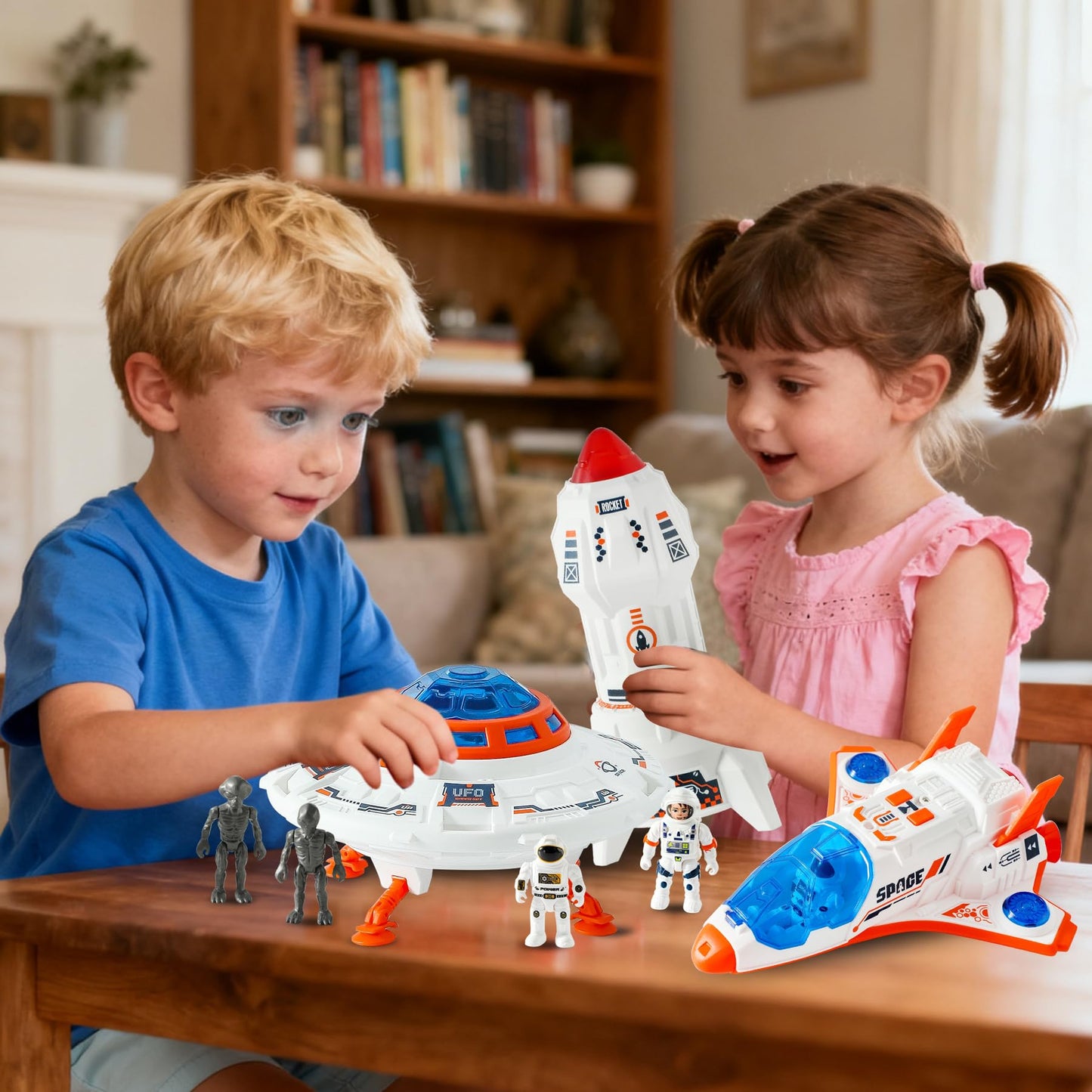 Wbzle Space Shuttle Toy for Kids 3-5, Rocket Ship Toy with Lights and Sound, Space Exploration Astronaut Toys Set, Airplane Toys for Kids Ages 4-8
