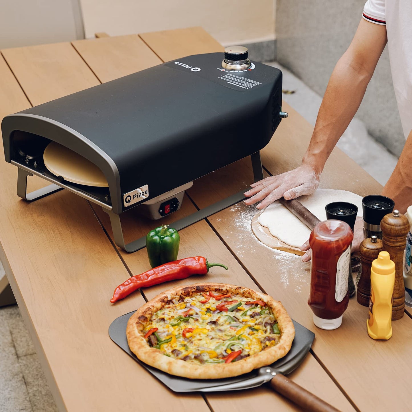 Q Pizza Gas Pizza Oven with Automatic Rotating Stone, Portable Propane Gas Grill Oven for Outdoor Cooking Kitchen Backyard Party Beach RV Tailgating Camping, PS102