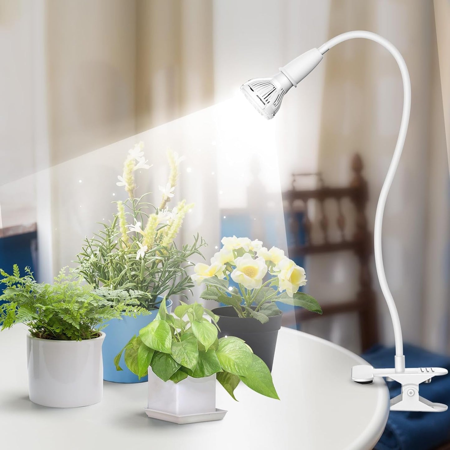 SANSI LED Grow Lights for Indoor Plants, 150W Full Spectrum Clip-on Gooseneck Grow Light with Ceramic Tech.,10W Power Plant Light with Optical Lens for High PPFD, Lifetime Free Bulbs Replacement White