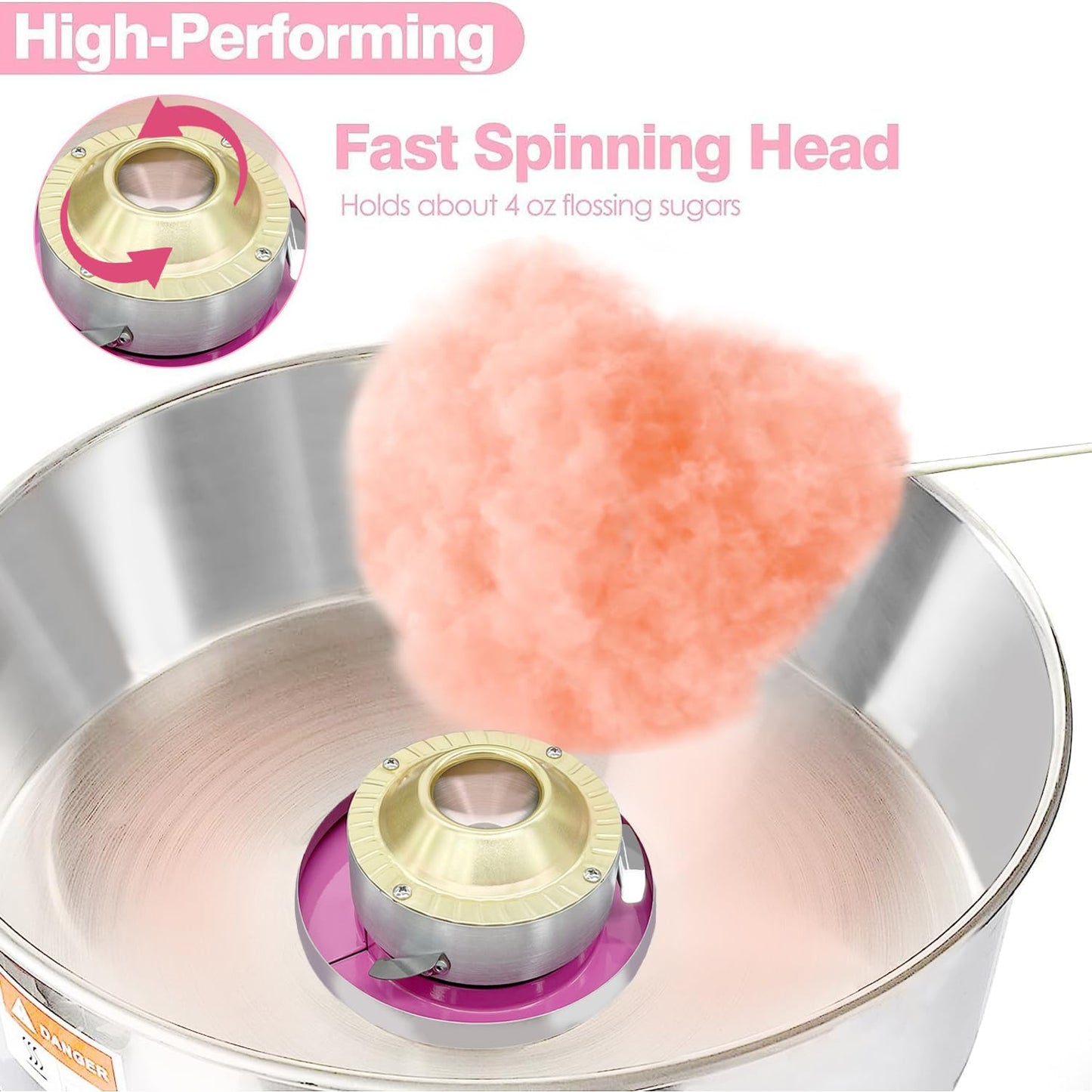 Cotton Candy Machine Commercial, 20" Electric Cotton Candy Maker, 1080W Candy Floss Maker with Sugar Scoop and Lights Music, Perfect for Family Party Amusement Park Carnival