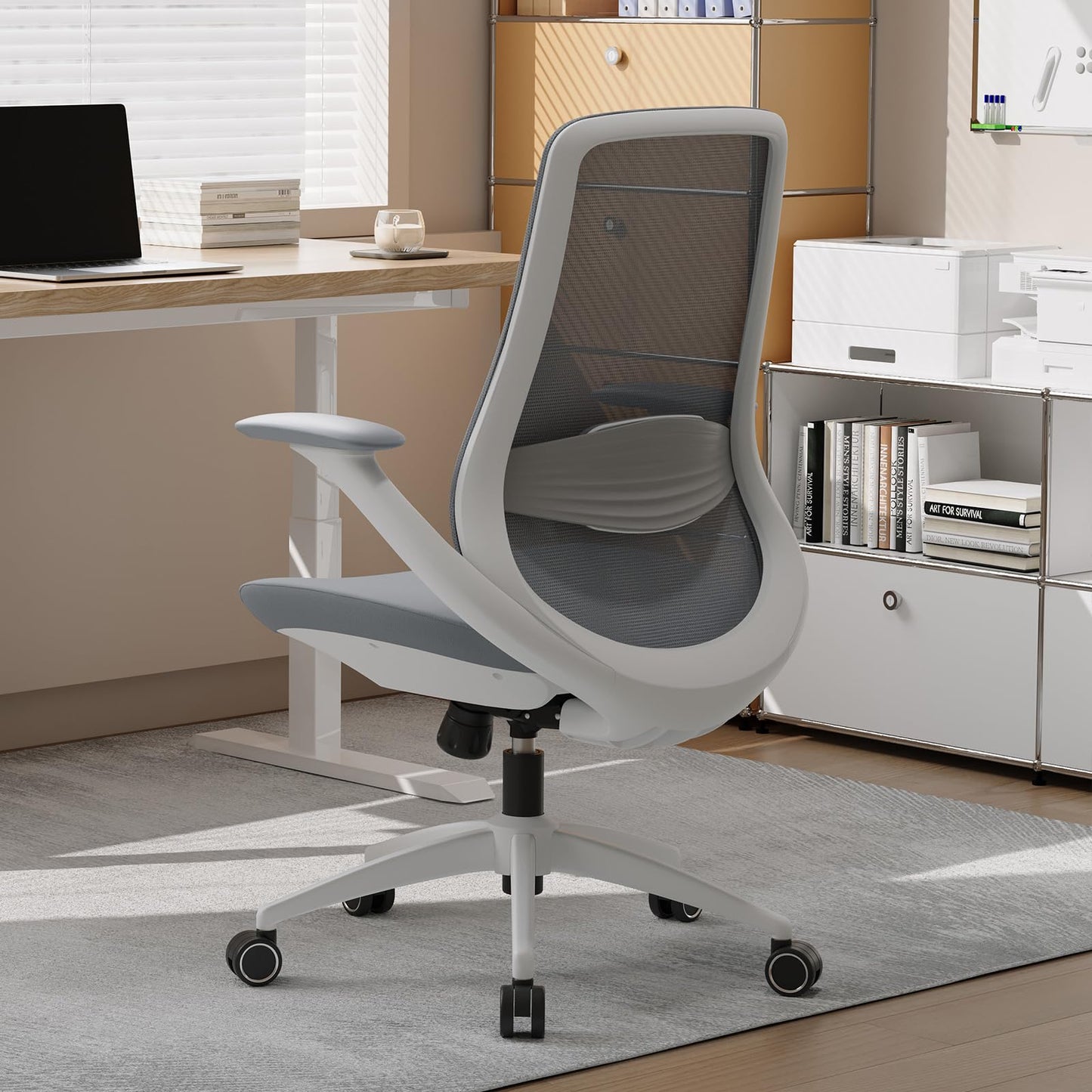 BERYTH Ergonomic Office Chair, High Back Mesh Desk Chair with Lumbar Support, 360° Swivel & Slide-Adjustable Arms, Tilt Lock and Recline, Breathable Task Chair for Home Office & Gaming (Grey)