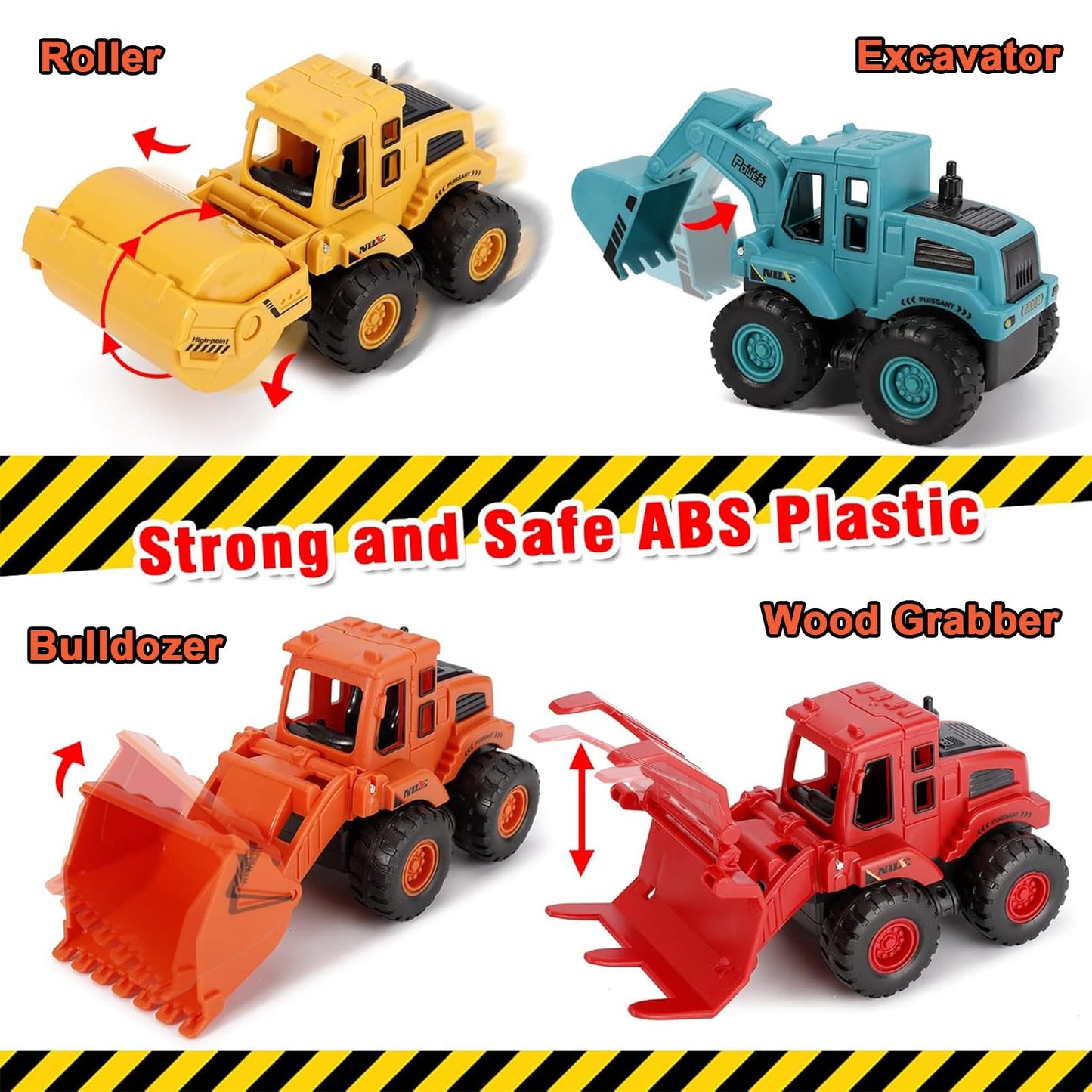 exinddea 4PCS Construction Toys,Friction Powered Construction Truck Toys Vehicles,Mini Construction Vehicles Toys Sand Truck Toys,Bulldozer Excavator Roller Truck Toys Gift for Kids Boys Girls