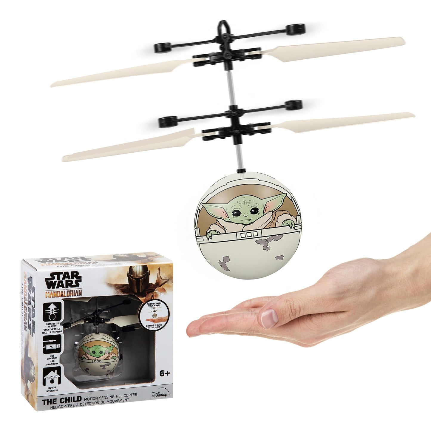 World Tech Toys Star Wars Baby Yoda Flying Toy – Motion Sensing Flying Ball with USB Charging - Star Wars Licensed - Indoor/Outdoor Drone for Kids Ages 6+