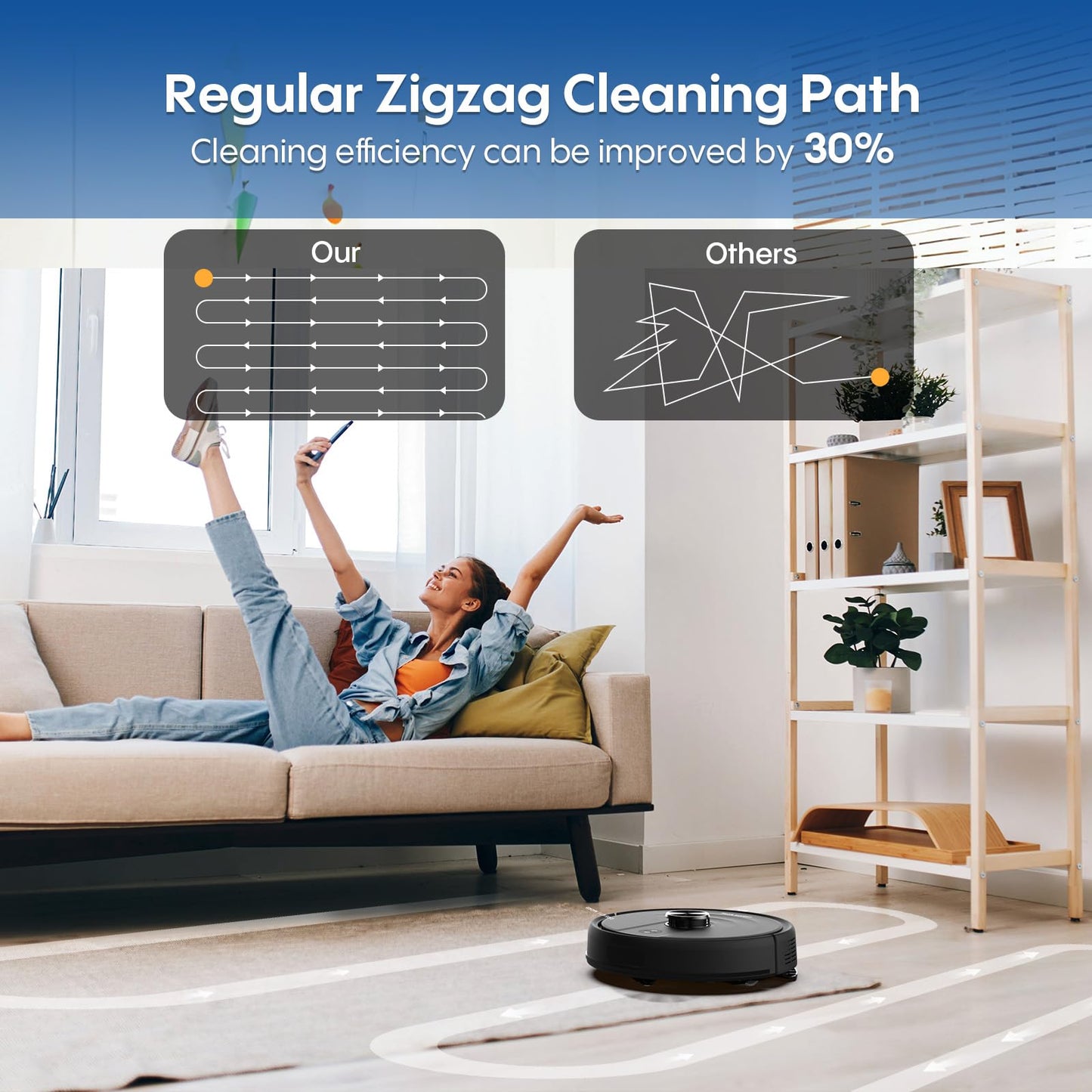eitton Robot Vacuum and Mop with LiDAR Navigation, 5000Pa Robotic Vacuums with Mapping, Automatic Self-Recharging, 2.4G WiFi/App/Alexa/Remote Control for Pet Hair,Hard Floor,Carpet
