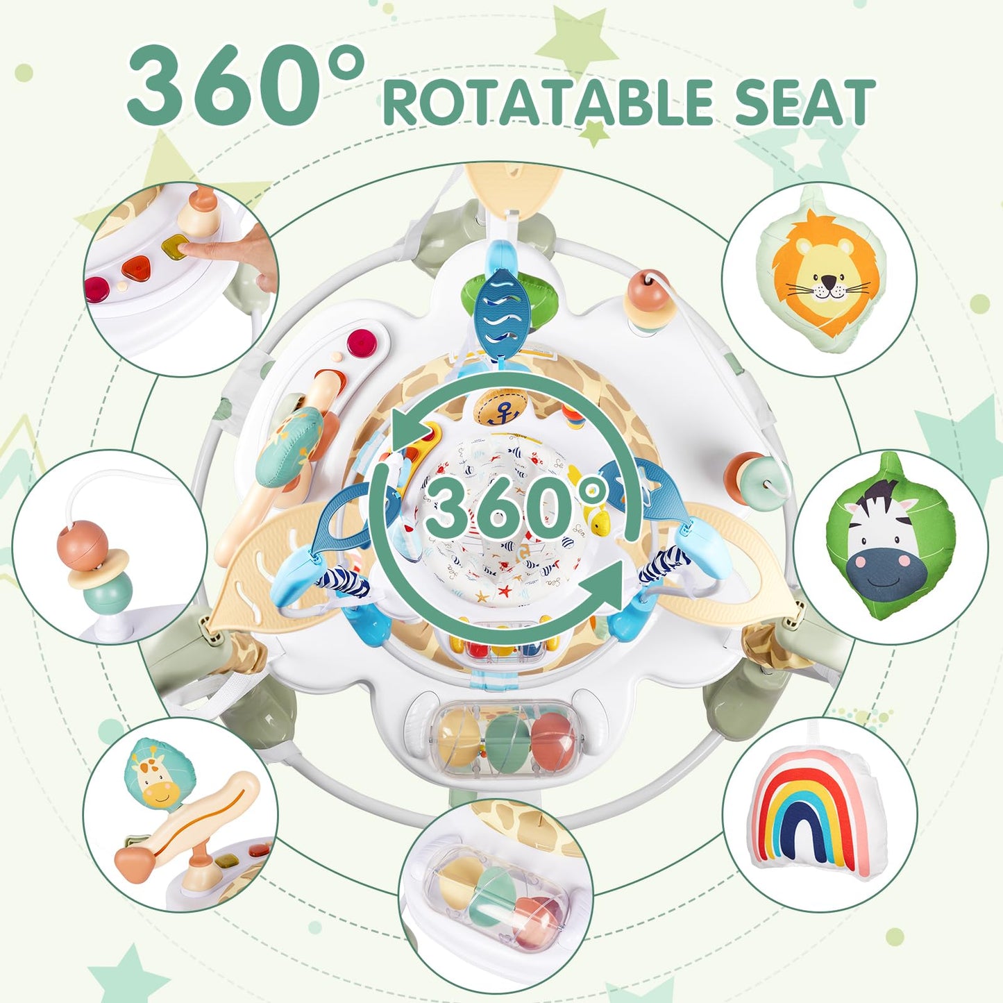 Furmubei Baby Activity Center, 3-in-1 Baby Jumper, Infant Activity Center with 360° Rotating Seat, Music, Lights, 3 Adjustable Heights, Infant Activity Jumper for 6+ Months JP2403