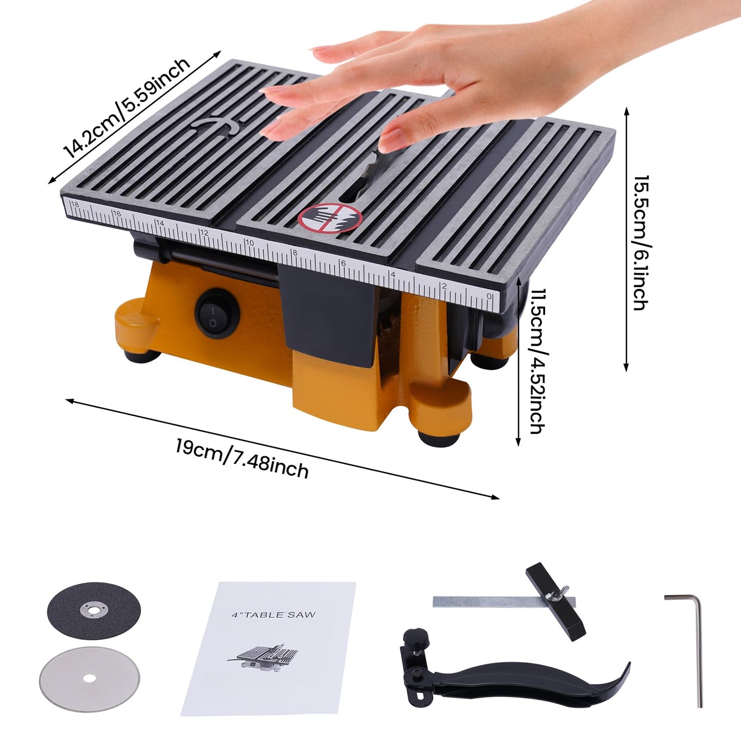 CheriMuMu Mini Portable Table Saw, Miter Table Saw Bench Electric Cutting Machine Multifunctional Desktop Saws with 3 Blades for DIY Handmade Wooden Model Crafts, Metal, Ceramic Tile, Glass