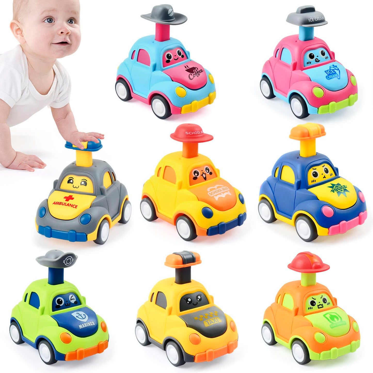 soi-meme 8 Pack Press and Go Car Toys for Toddlers1 2 3 Year Old,Infant Play Vehicle Set Toys for 1-3, Baby Car Toys for 18 Months,First Birthday Gifts for Boys