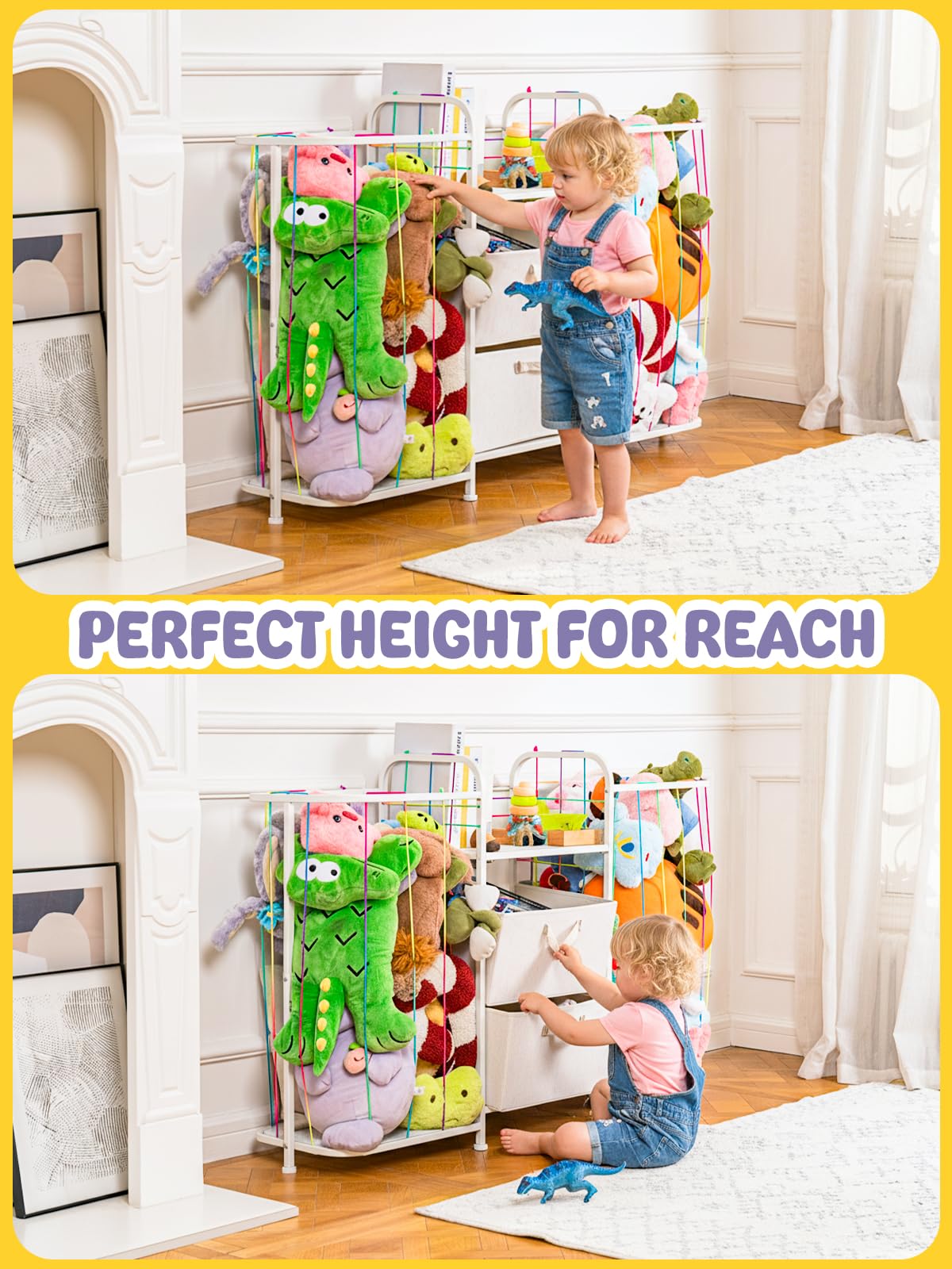 VBABY Kids Bookshelf and Toy Storage, Large 3-in-1 Book Shelf for Kids Rooms, Toddler Stuffed Animal Zoo, Toy Storage Organizer for Playroom, Montessori Bookshelf for Nursery, White