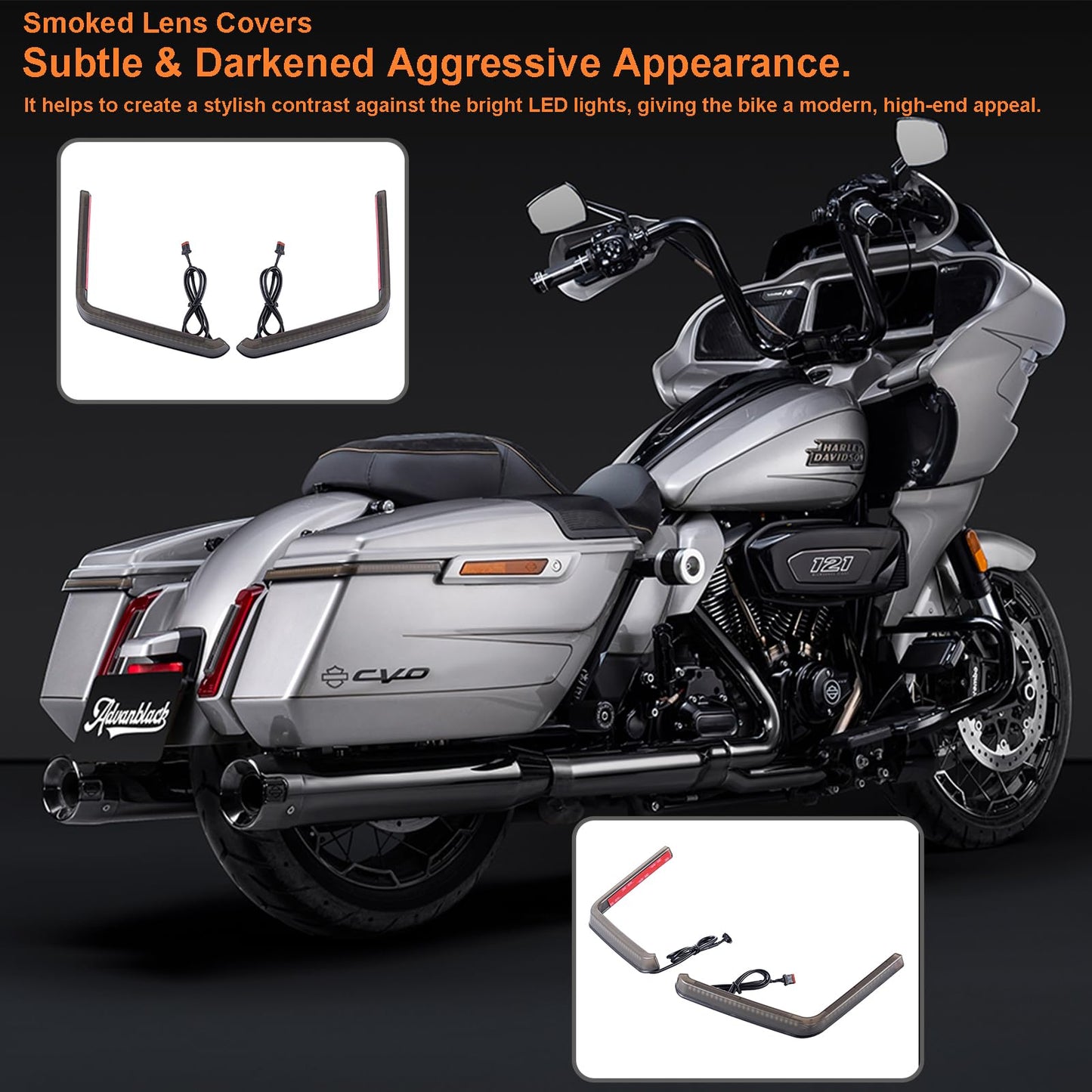 Advanblack 2024 Road Glide Saddlebag Lights LED Hy-per Tail Light Fit for 2023.5-2025 Harley Touring FLH - Smoked - Running/Brake Sequential Red Turn Signals