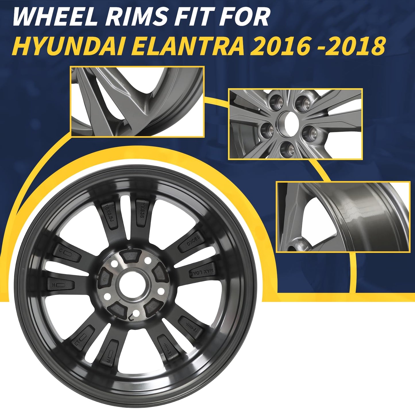 LUNEGUE New 16x6.5" 16 Inch Aluminum Alloy Wheel Rim Fits for Hyundai Elantra 2017 2018, ALY70902U30N, 16" Replacement Rim