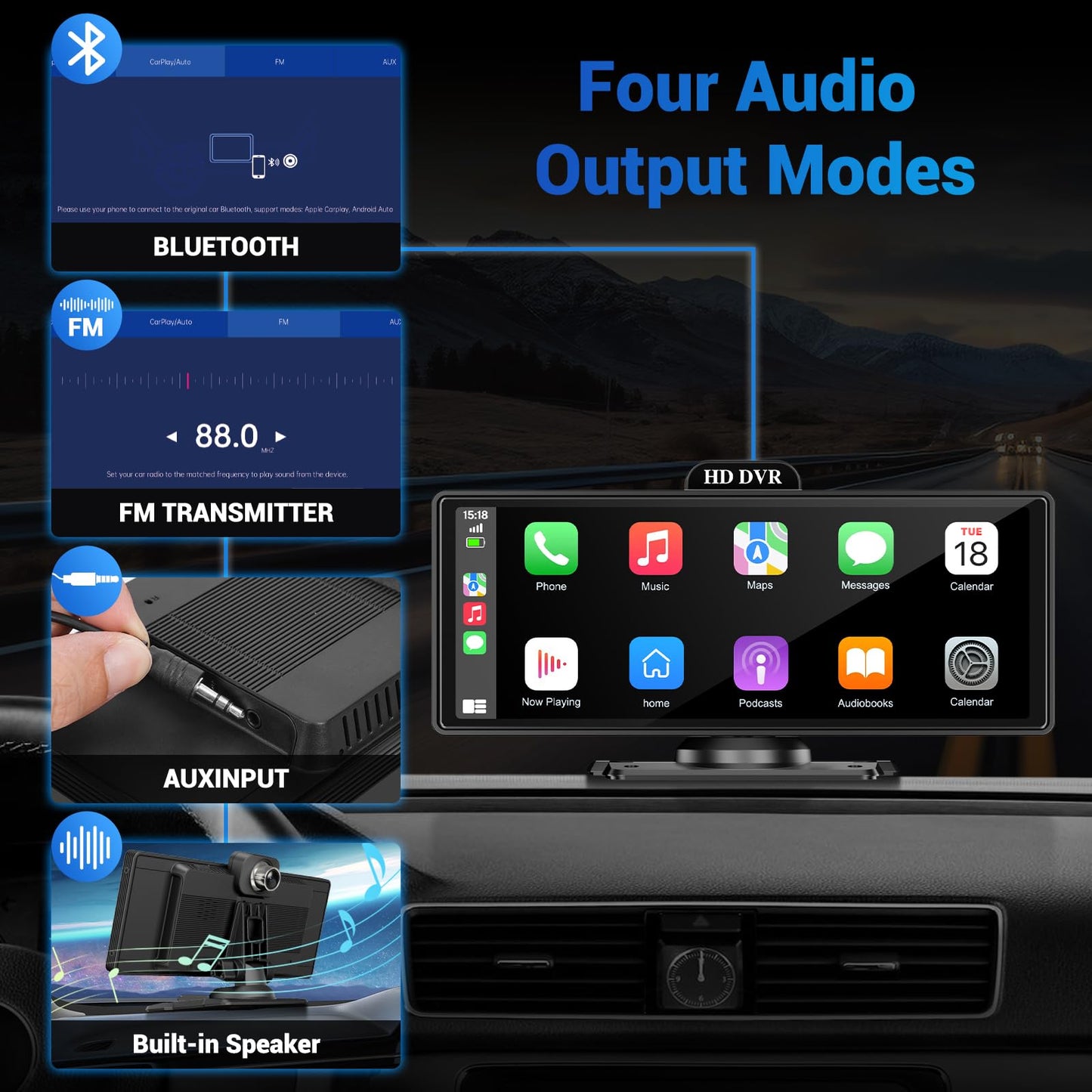 Wireless Apple Carplay Screen for Car with 4K Dash Cam, 10.26" Portable Apple Carplay & Android Auto, HD Touchscren with 1080p Backup Camera, Voice Control/Mirror Link/GPS Navigation/BT/FM