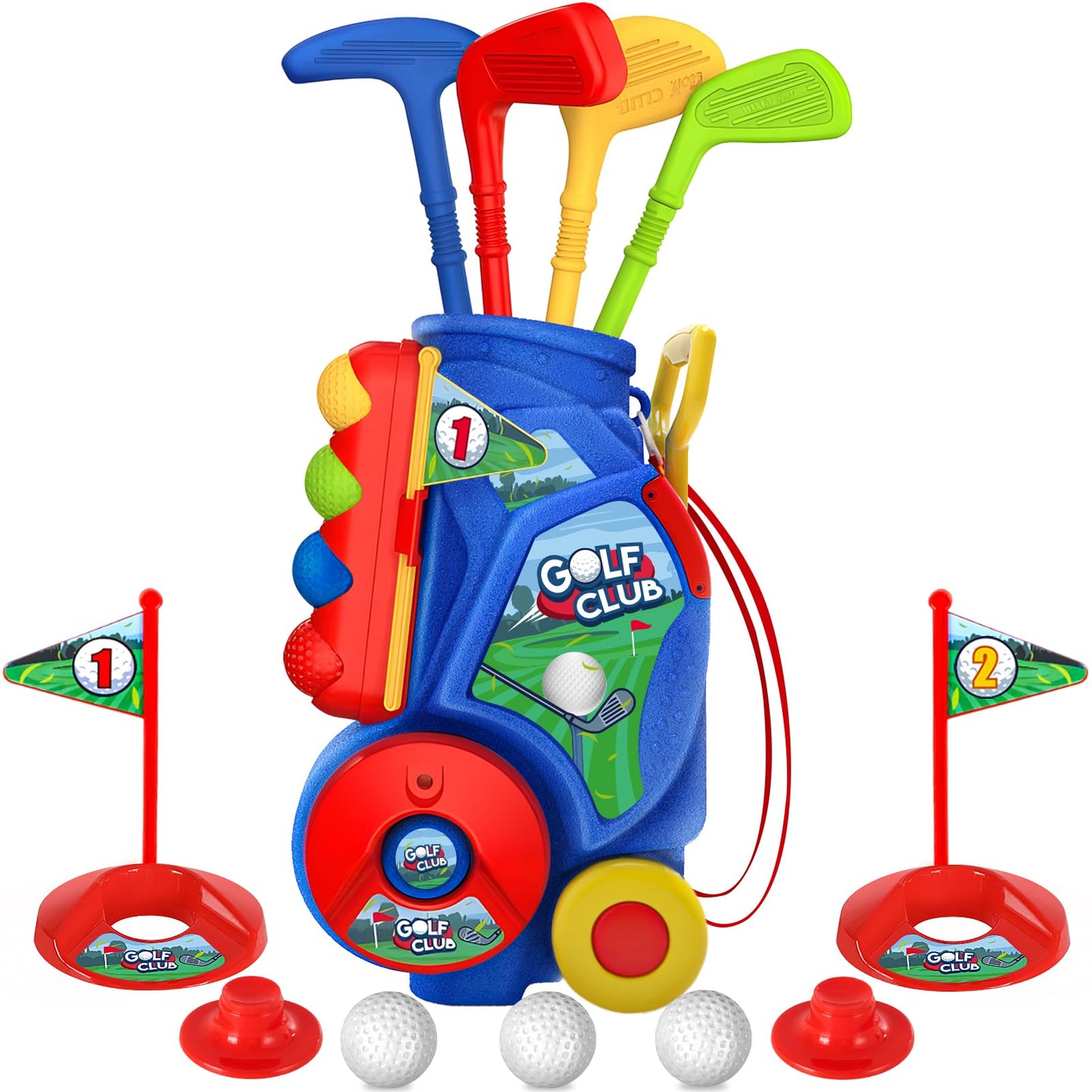 SUPER JOY Toddler Golf Set, Kids Golf Cart with 4 Clubs & 8 Balls, Indoor Outdoor Kid Golf Clubs for 3-5 Boys Girls, Mini Golf Birthday Gifts for Baby 3-5 Years Old
