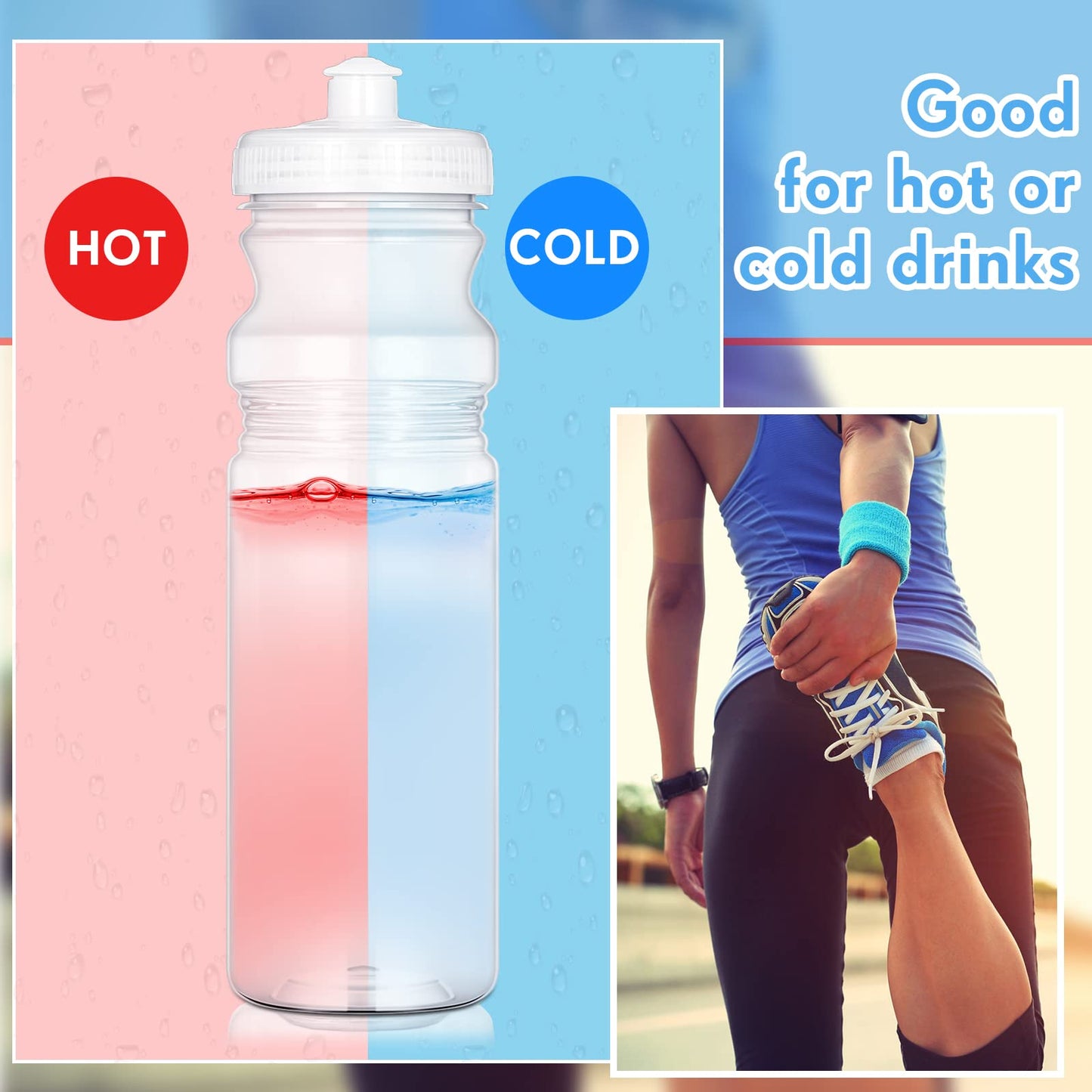 48 Pack 25 Oz Sports Water Bottles Clear Water Bottles Plastic Bulk Reusable Water Bottles, Pull Top Leakproof Drink Spout for DIY Customization Fitness Hiking Cycling Gym Workout Business Branding