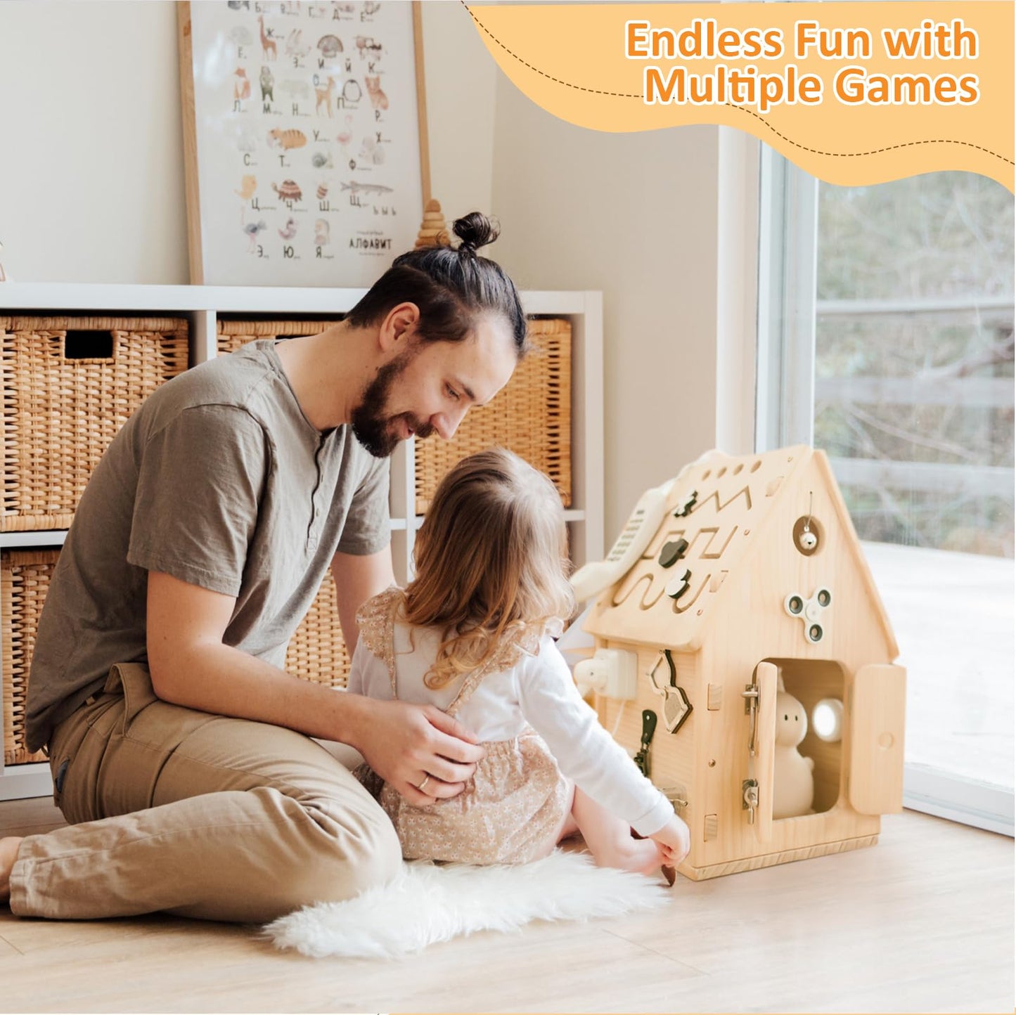 Potatomato Montessori Wooden Busy House - Busy Board Toy for Toddlers - Preschool Learning Educational Toys - Sensory Board for Fine Motor Skills, Gifts for Babys Boys & Girls