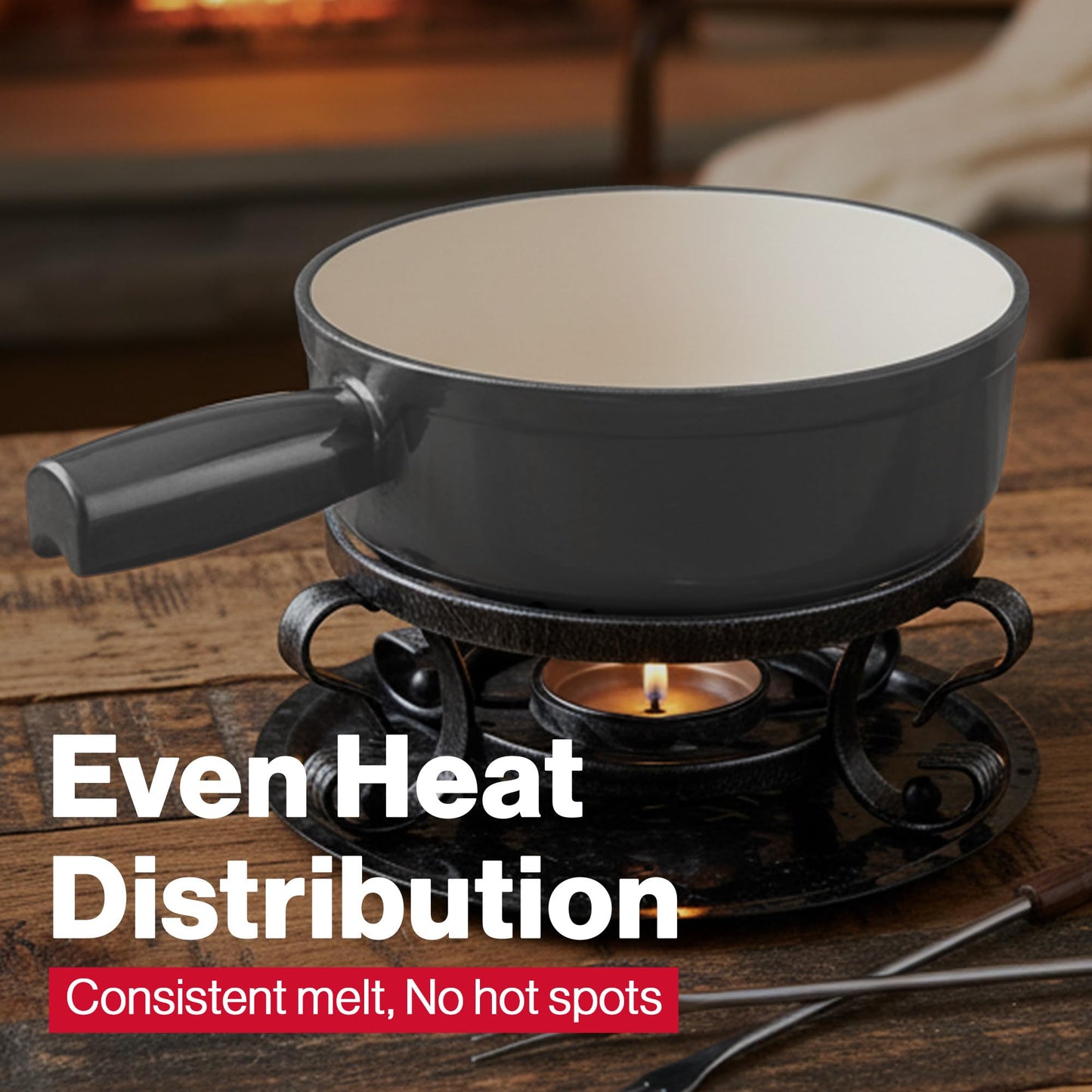Swissmar Lugano Cast Iron Cheese Fondue Set, 9-Piece, 2 QT / 2 L - Ideal for Melting Cheese, Chocolates, Caramel, & More - Perfect for Kitchen Collection & Gift Giving - Metallic Black