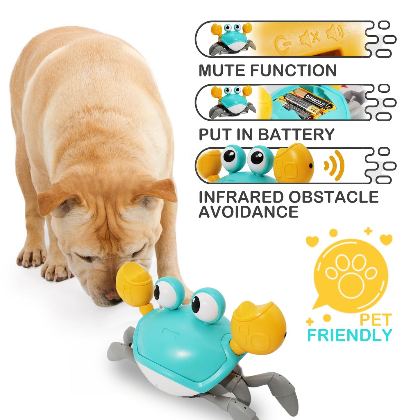 Pbooo Crawling Crab Baby Toy, Interactive Walking Dancing Moving Crab Toy (Infrared Sensing) 3-6 6-12 Months, Toddler Learning Tummy Time Crab, Infant Music Sensory Birthday Gifts
