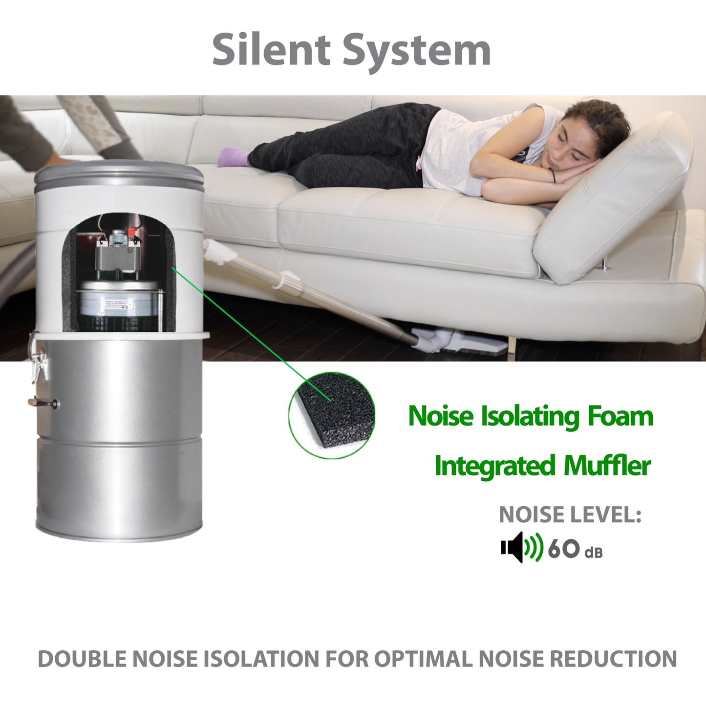 OVO Large and Powerful Central Vacuum System, Hybrid Filtration (with or Without Disposable Bags), 25L or 6.6 Gal, 630 Airwatts + 30 ft Premium Deluxe Accessory Kit