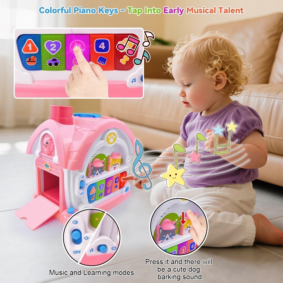 OKREVIEW Toys for 1+ Year Old Girls – 9-in-1 Montessori Musical Toddler Activity House with Lights, Sounds, Bilingual Learning, Ideal 1st Birthday Xmas Gifts for Girls Ages 1 2 3