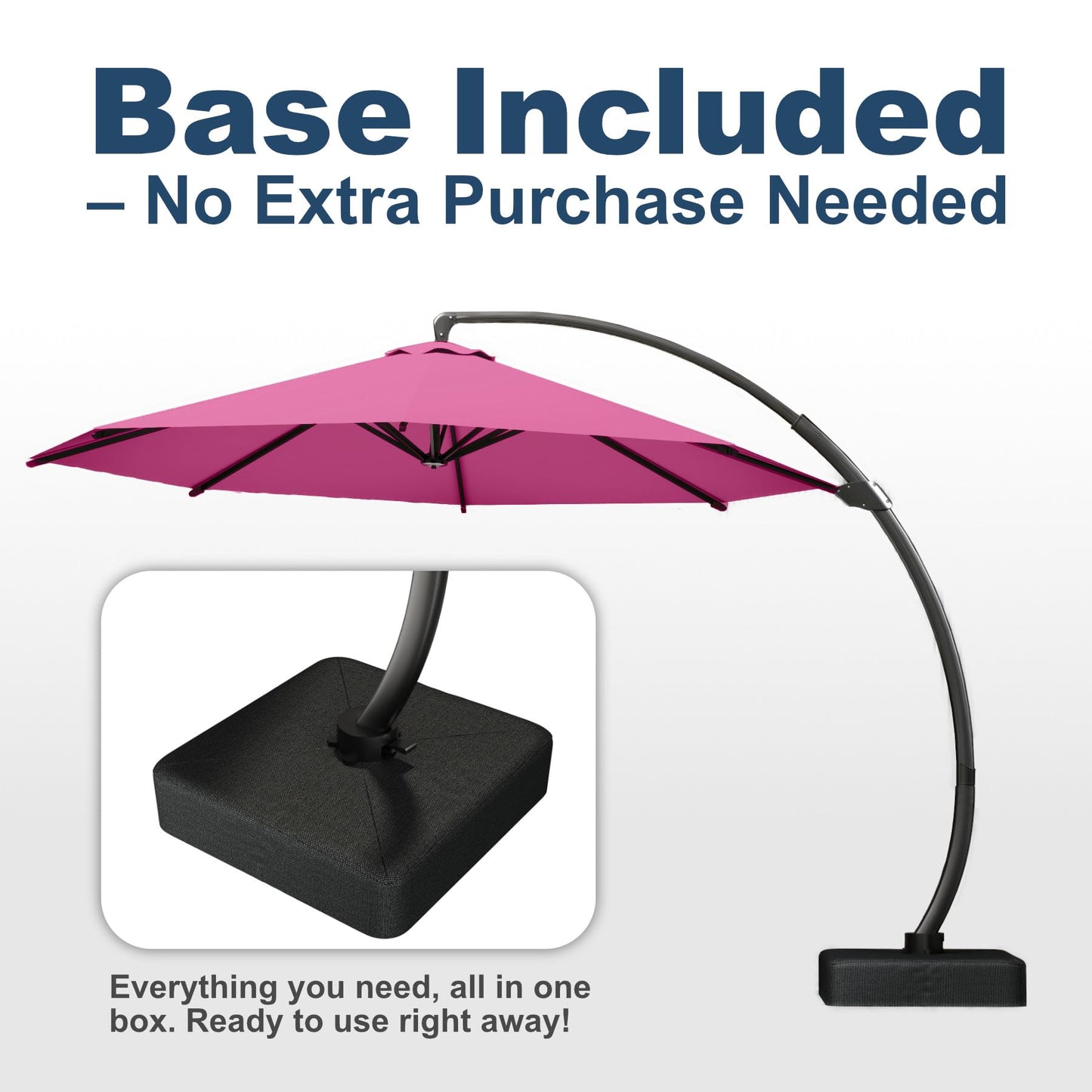 Patio Kingdom 11FT Cantilever Umbrella with Base Large Curvy Outdoor Aluminum Offset Umbrella w/ 360° Rotation, UV Resistant Canopy for Patio, Garden, Backyard, Rose Pink
