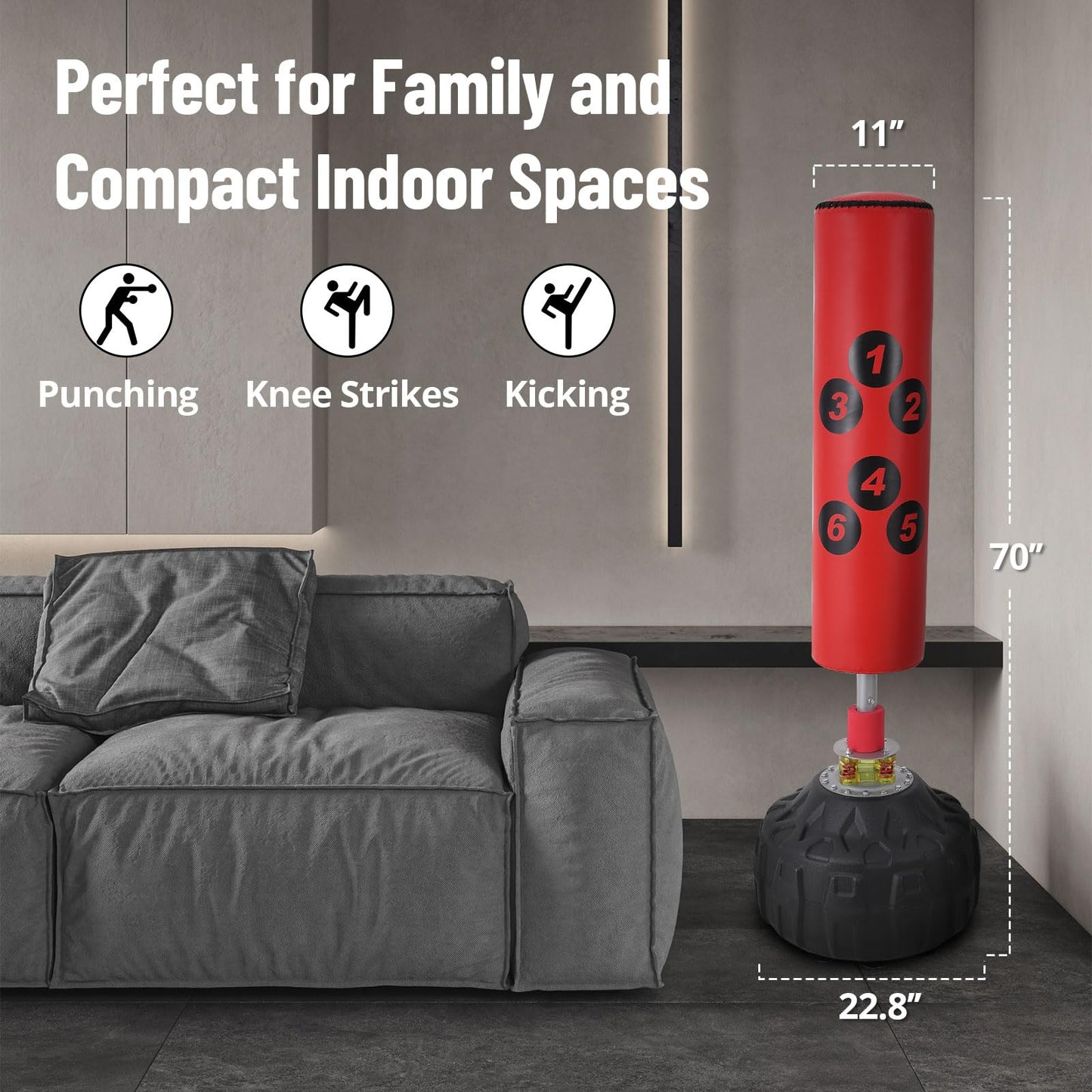 GarveeLife Punching Bag with Stand - 70 in, 203 LBS Load Bearing, with Base, Freestanding Heavy Boxing Bag for Adults and Youth