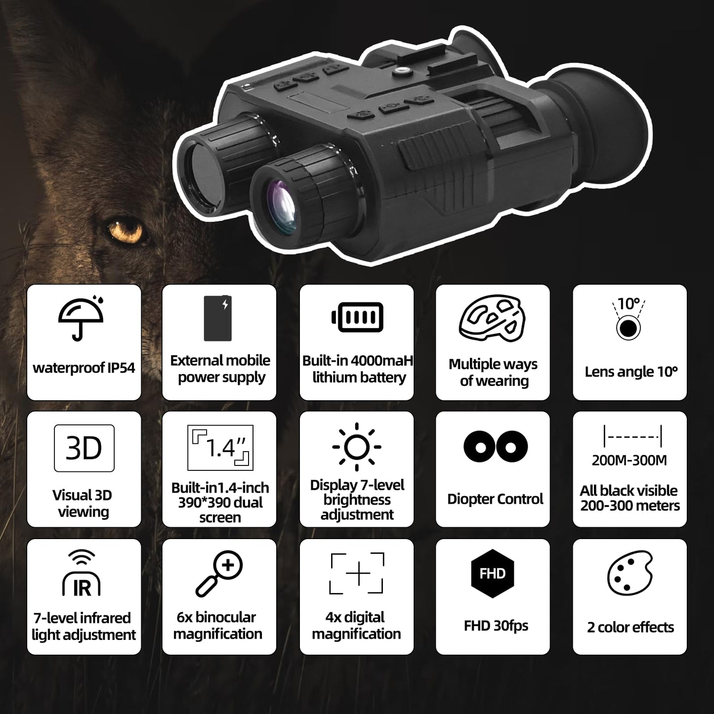 BINOCK Night Vision Goggles, 4K Night Vision Binoculars for Adult, 3D Naked-Eye Display Infrared NVG for Helmet with 7 Level Brightness Adjustment, Waterproof