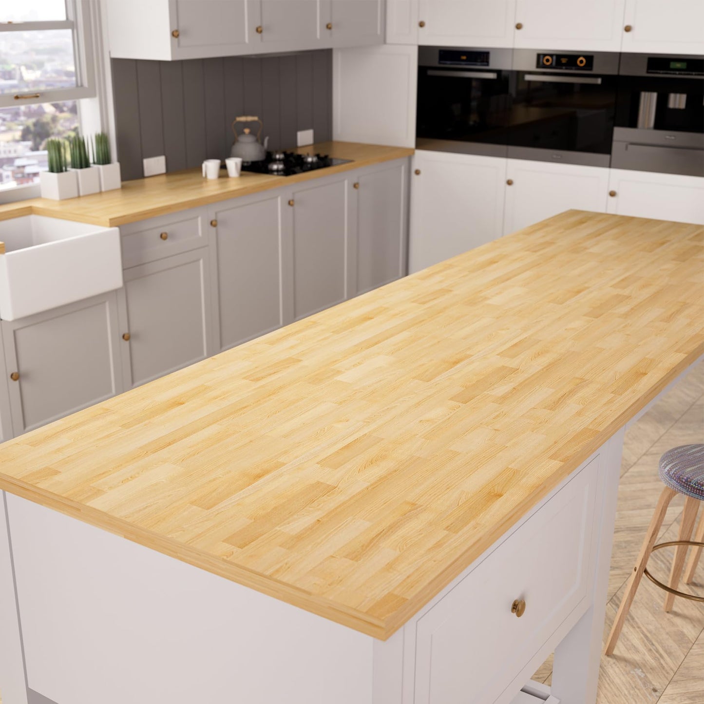 Butcher Block Countertop Wood Tabletop - 60"x25"x1.5", 5FT Solid Birch Wood Tabletop, Unfinished Hardwood Butcher Block Island Top for Kitchen Counter, Desk Top, Table Top, Workbench, Coffee Bar