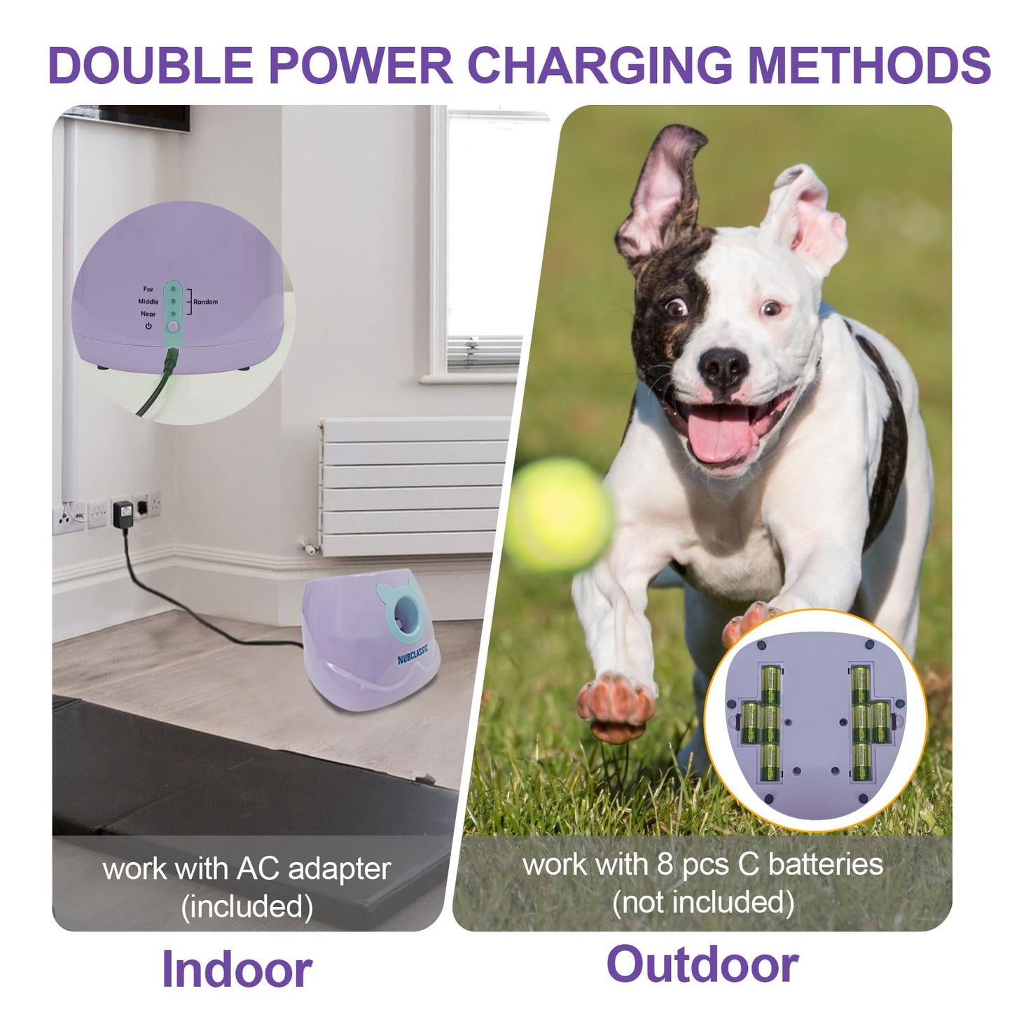 BESTHLS Automatic Dog Ball Launcher & 22pcs 2inch Tennis/Rubber Ball for Small Medium Dogs Fetching Distance 10-30ft (Purple)