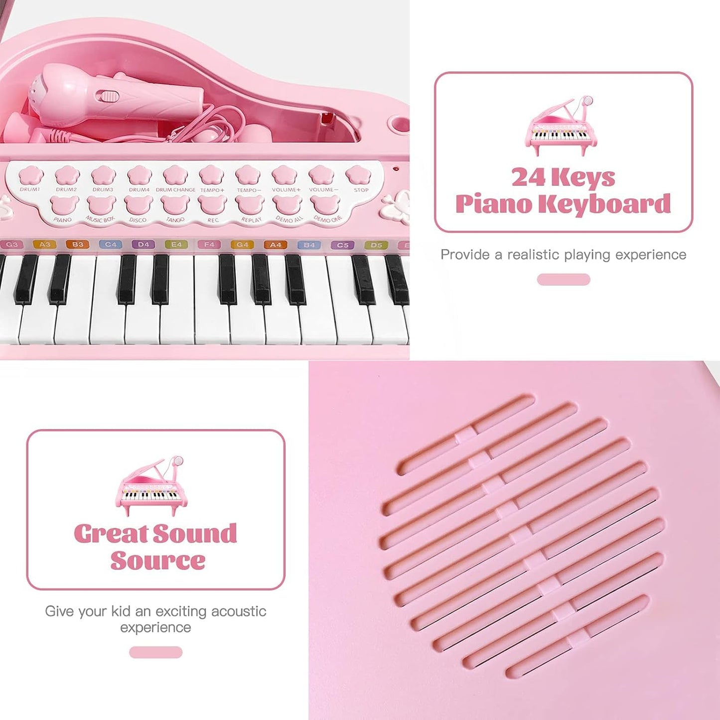 Love&Mini Piano Keyboard Toys for Girls - 24 Keys Toddler Piano Music Toy Instruments with Microphone，Pink Piano Toys for 1 2 3 4 5 Years Old Girls Birthday Xmas Gifts (24 Keys Pink Piano Toy)