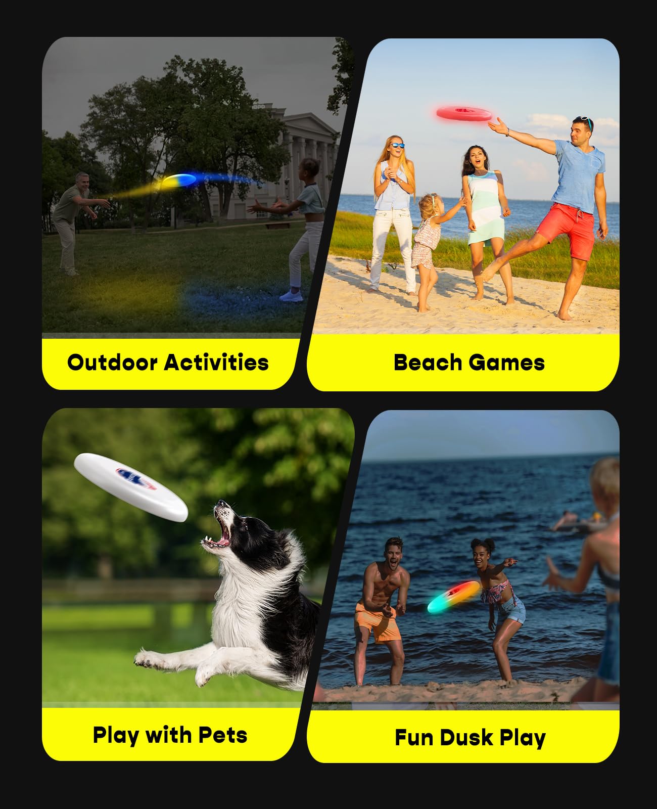 Xeuch 2 Pack Flying Disc, Glow Frisbee with 30 RGB LEDs, 16 Light Modes and 4 Brightness, 6-Hour Playtime, Built-in Timer & Sensor, 175g - Christmas, Birthdays Gifts for Men/Boys/Teens/Kids