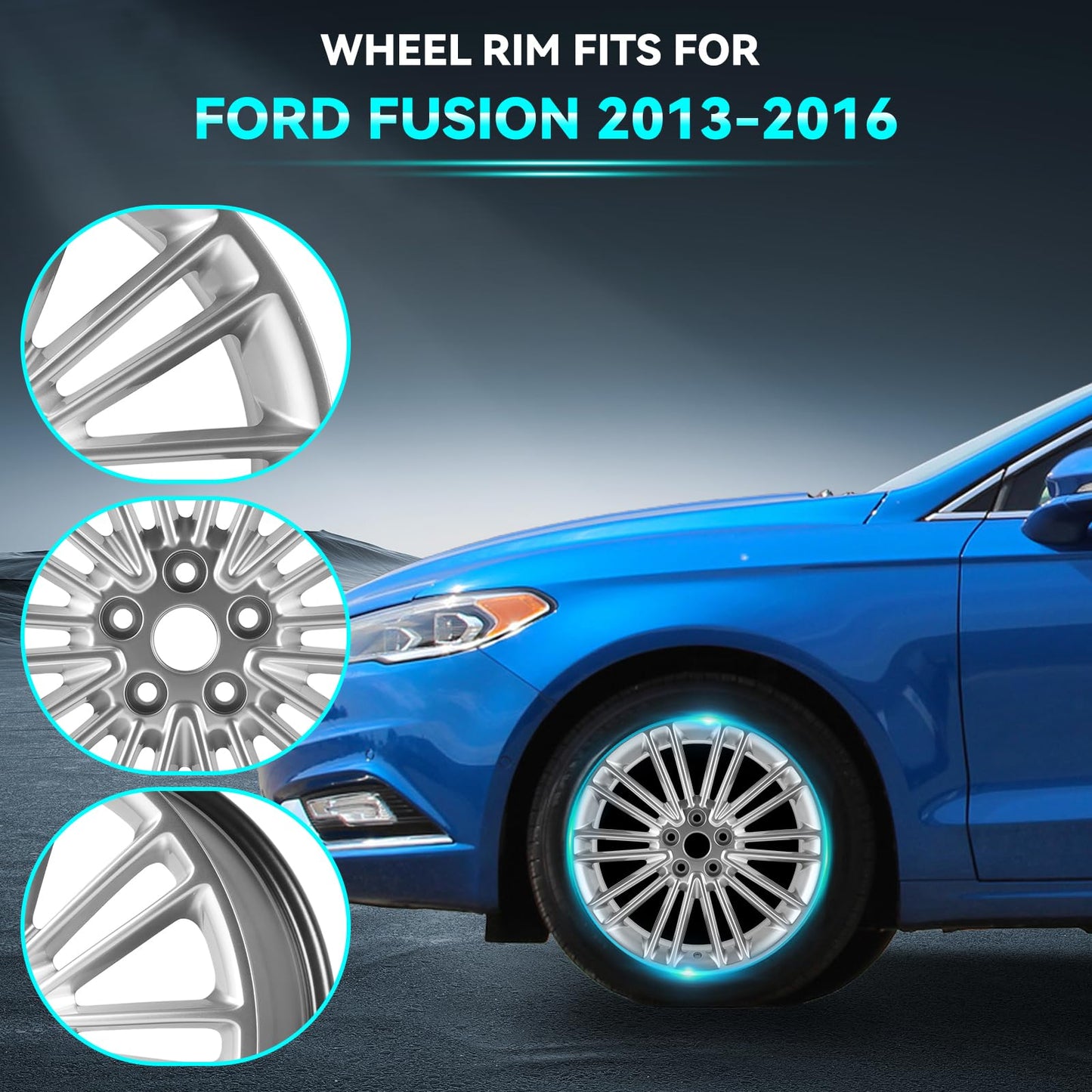HOLUEKU New 18Inch 18x8 inch Silver Replacement Aluminum Alloy Wheel Rims Fit for Ford Fusion 2013 2014 2015 2016, ALY03960U77N, Direct Fit Replacement OEM Wheel Rim