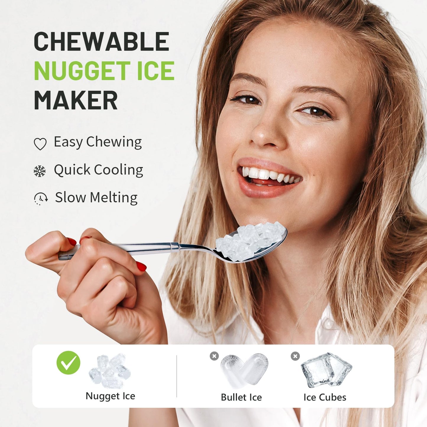 Nugget Countertop Ice Maker with Soft Chewable Ice 40Lbs, Pebble Sonic Ice Machine with Basket and Scoop, Ready in 5 Mins, 40Lbs/24H, Auto Self-Cleaning, for Home, Kitchen, Office, Party, Camping